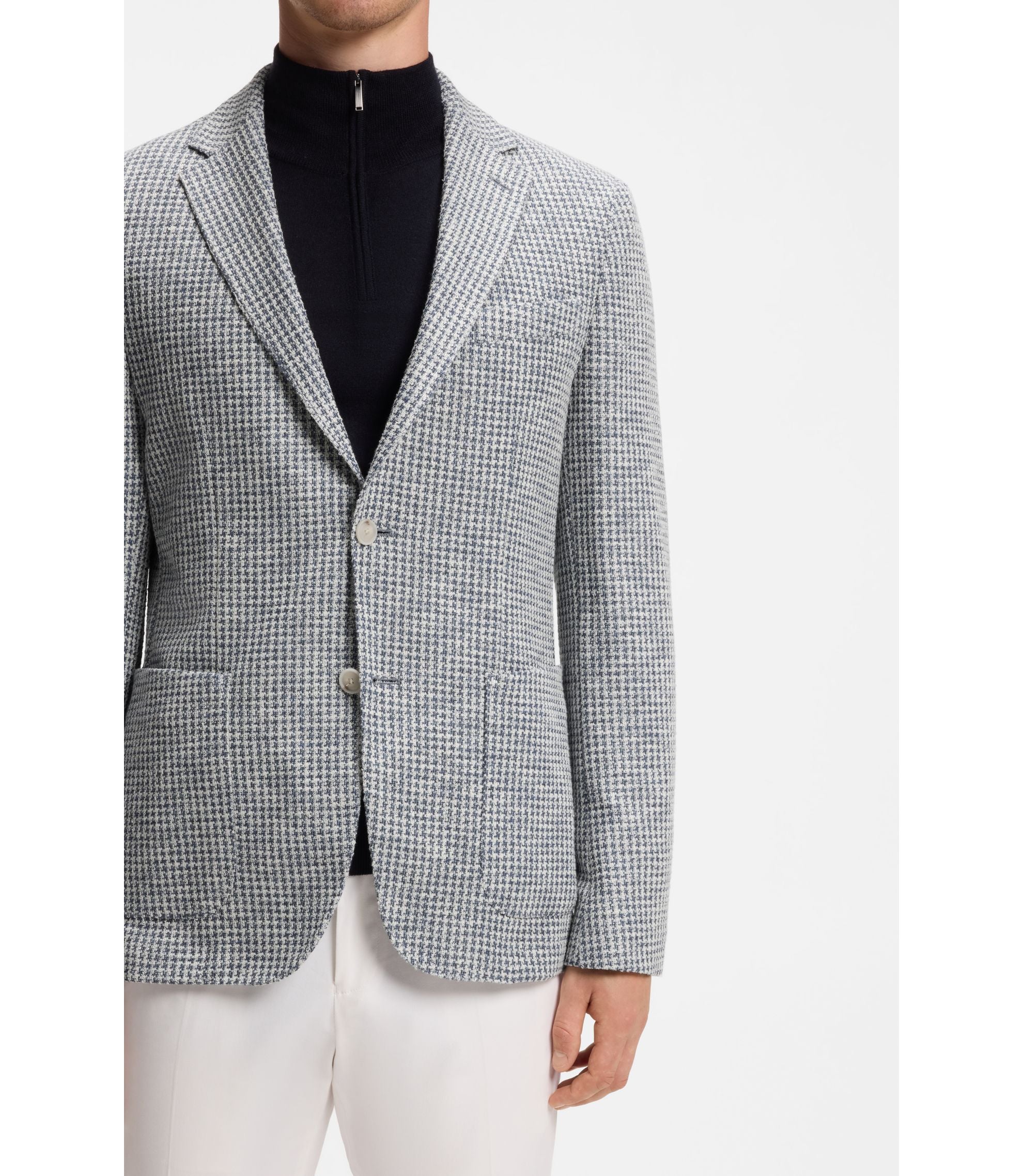 Boss Slim Fit Jacket In A Patterned Cotton Blend Dark Blue