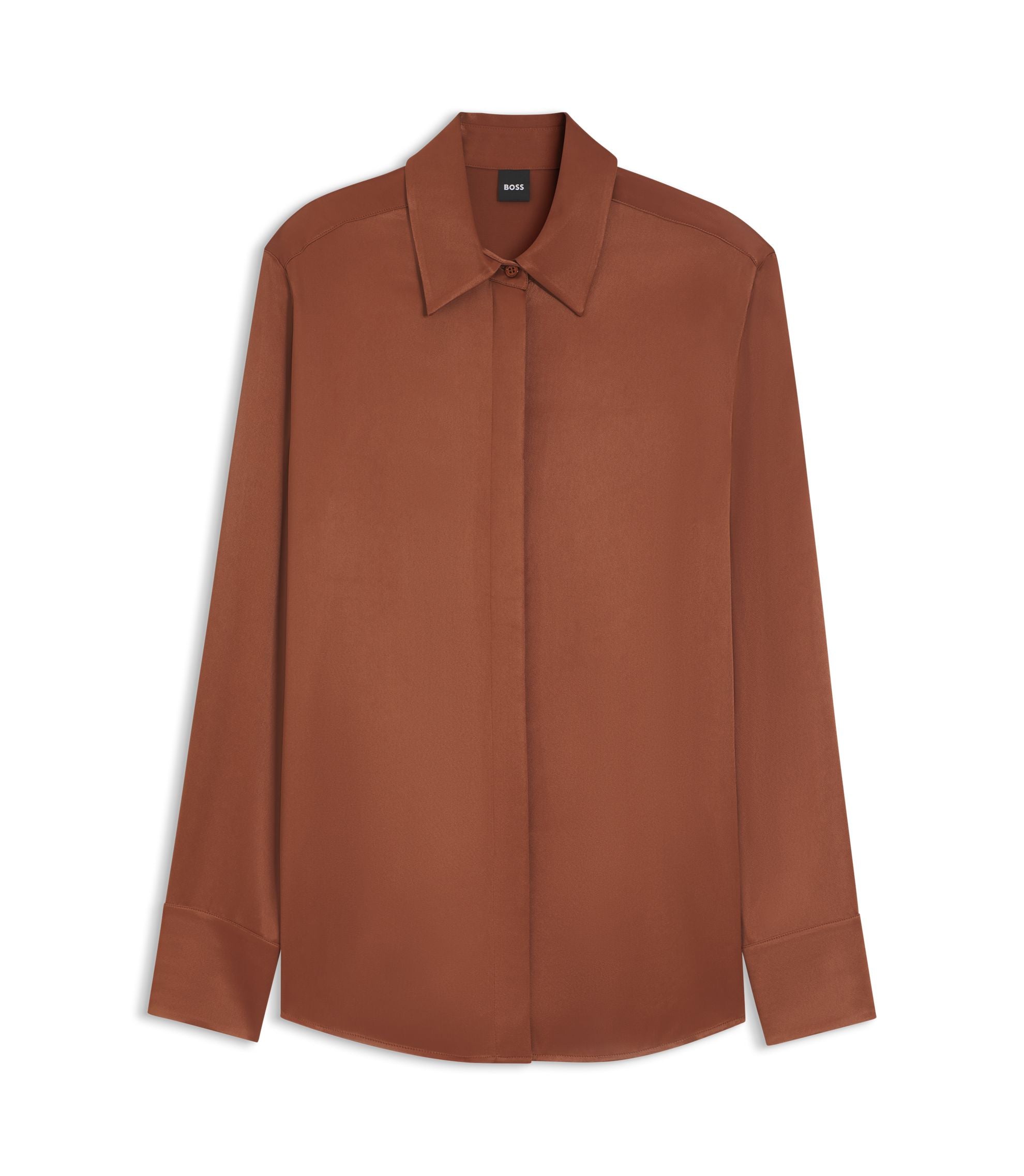 Boss Regular Fit Blouse In Soft Lustrous Fabric Brown Women's
