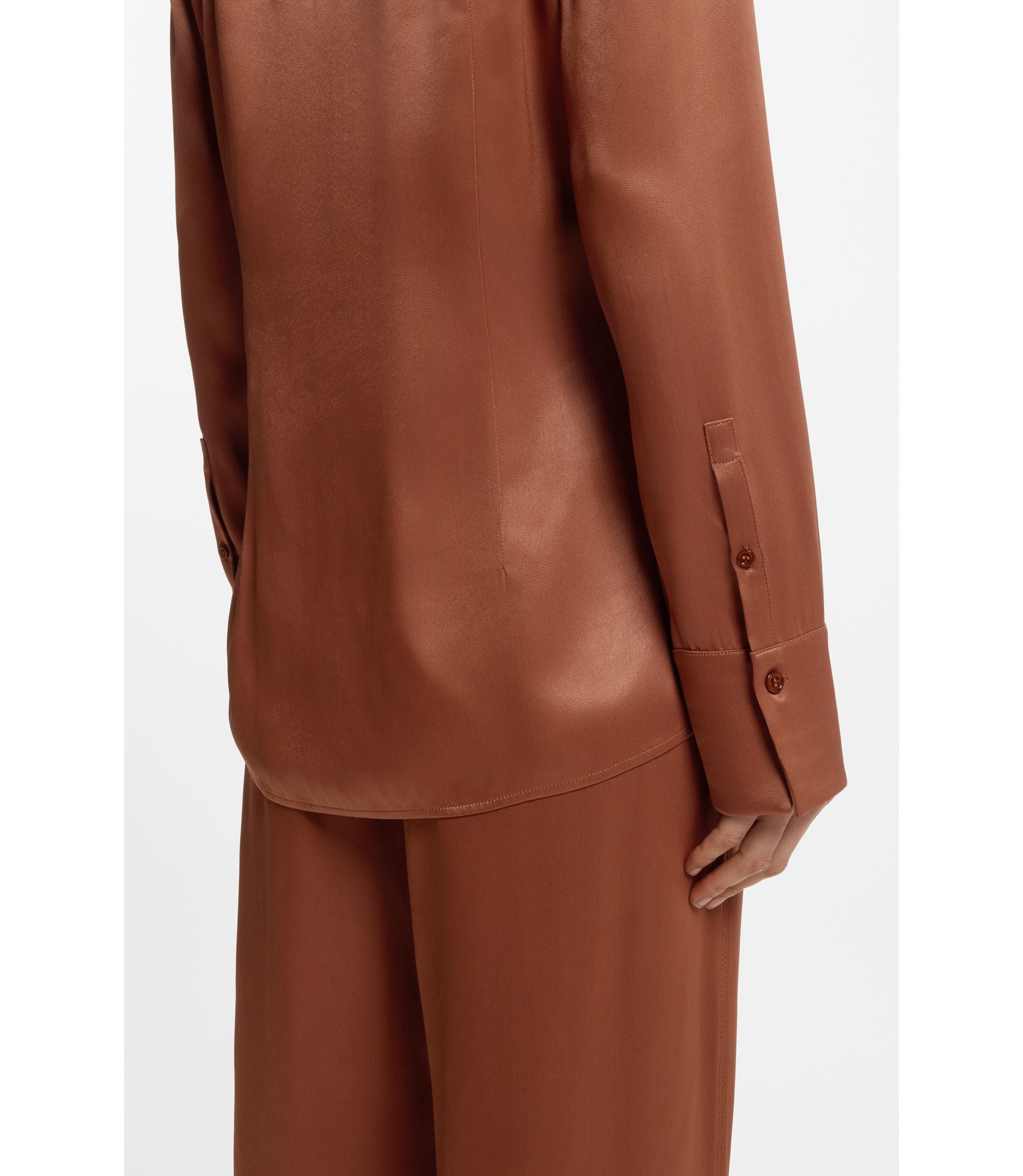 Boss Regular Fit Blouse In Soft Lustrous Fabric Brown Women's