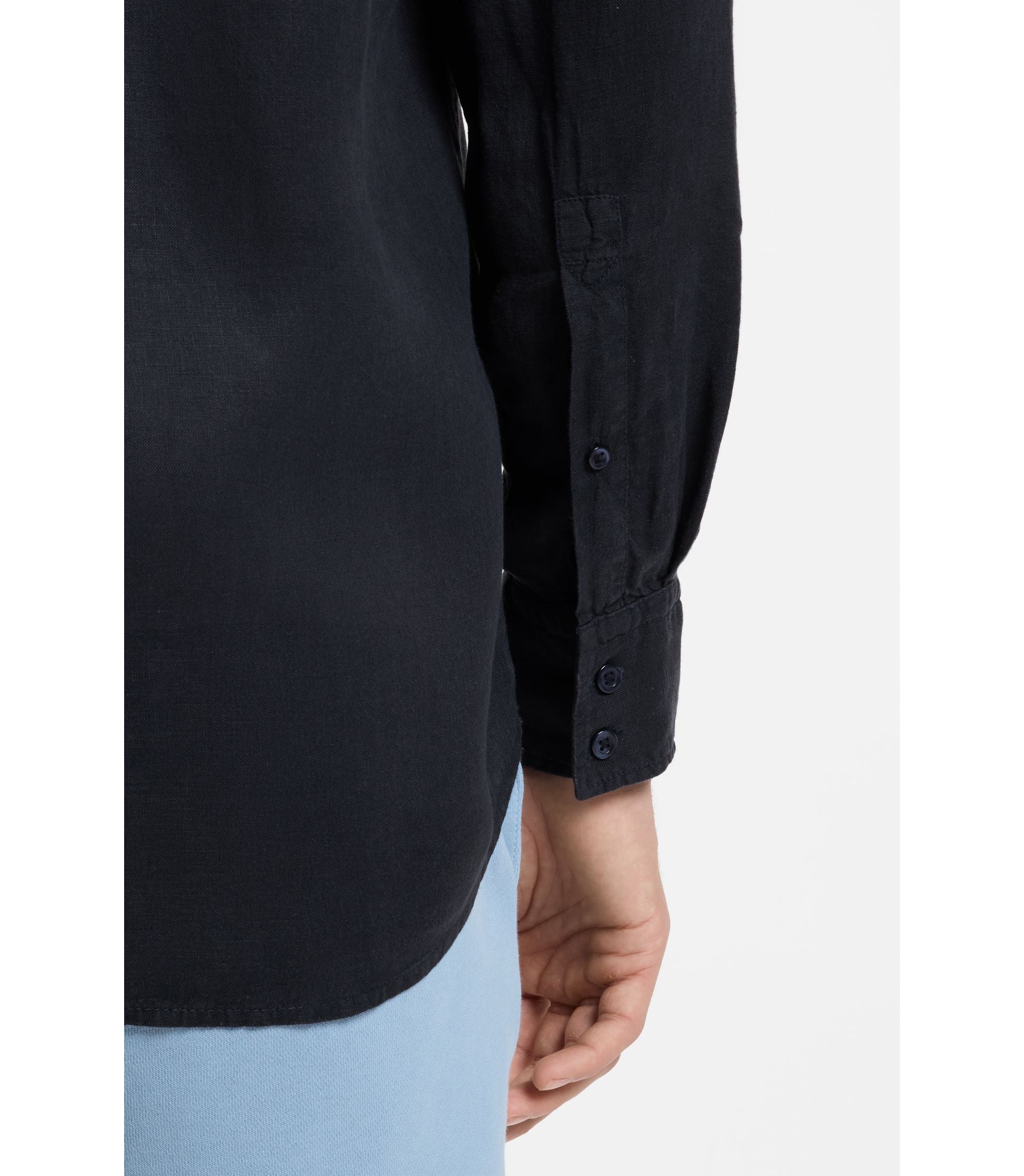 Boss Regular Fit Shirt In Linen Dark Blue