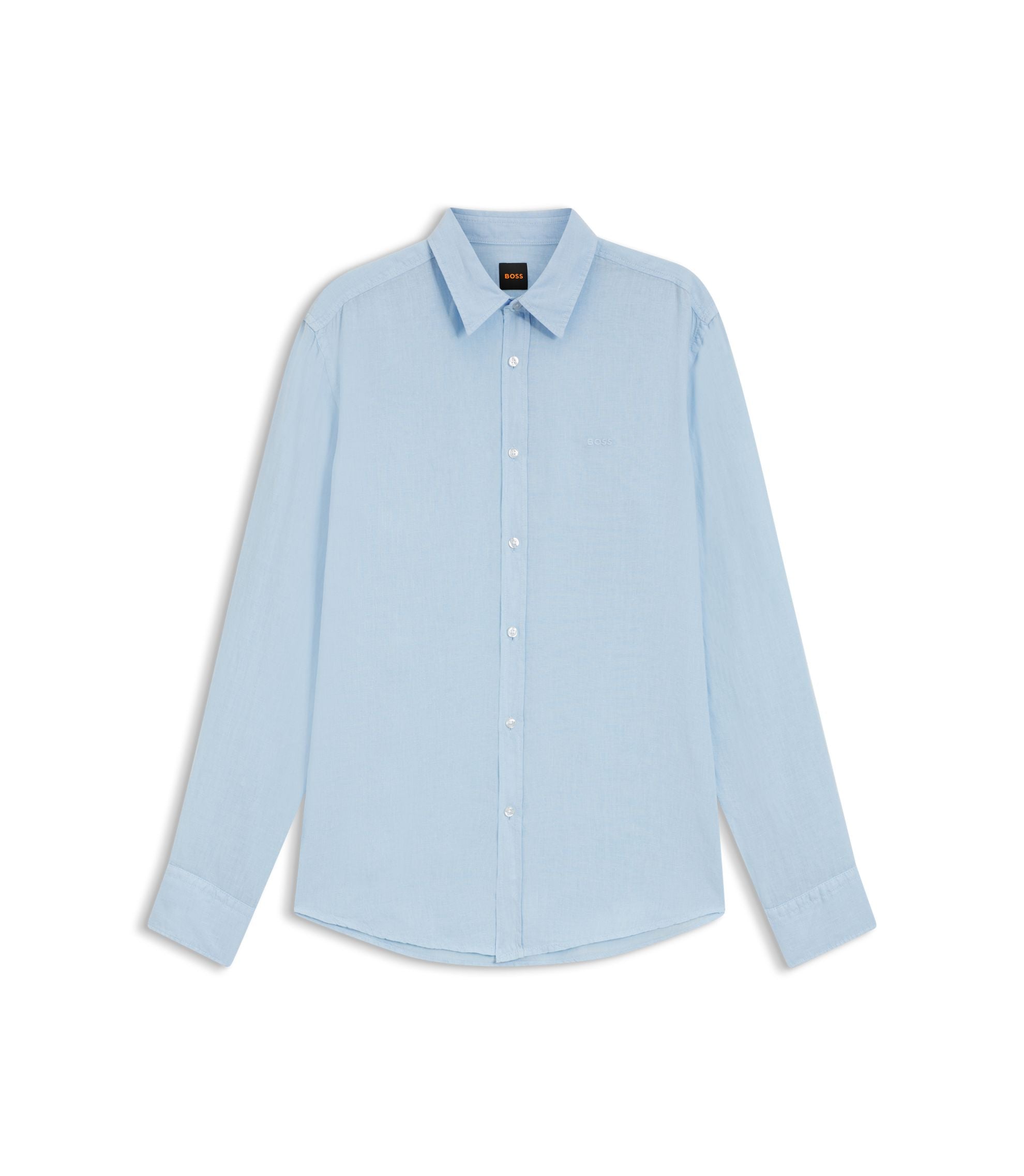 Boss Regular Fit Shirt In Linen Light Blue