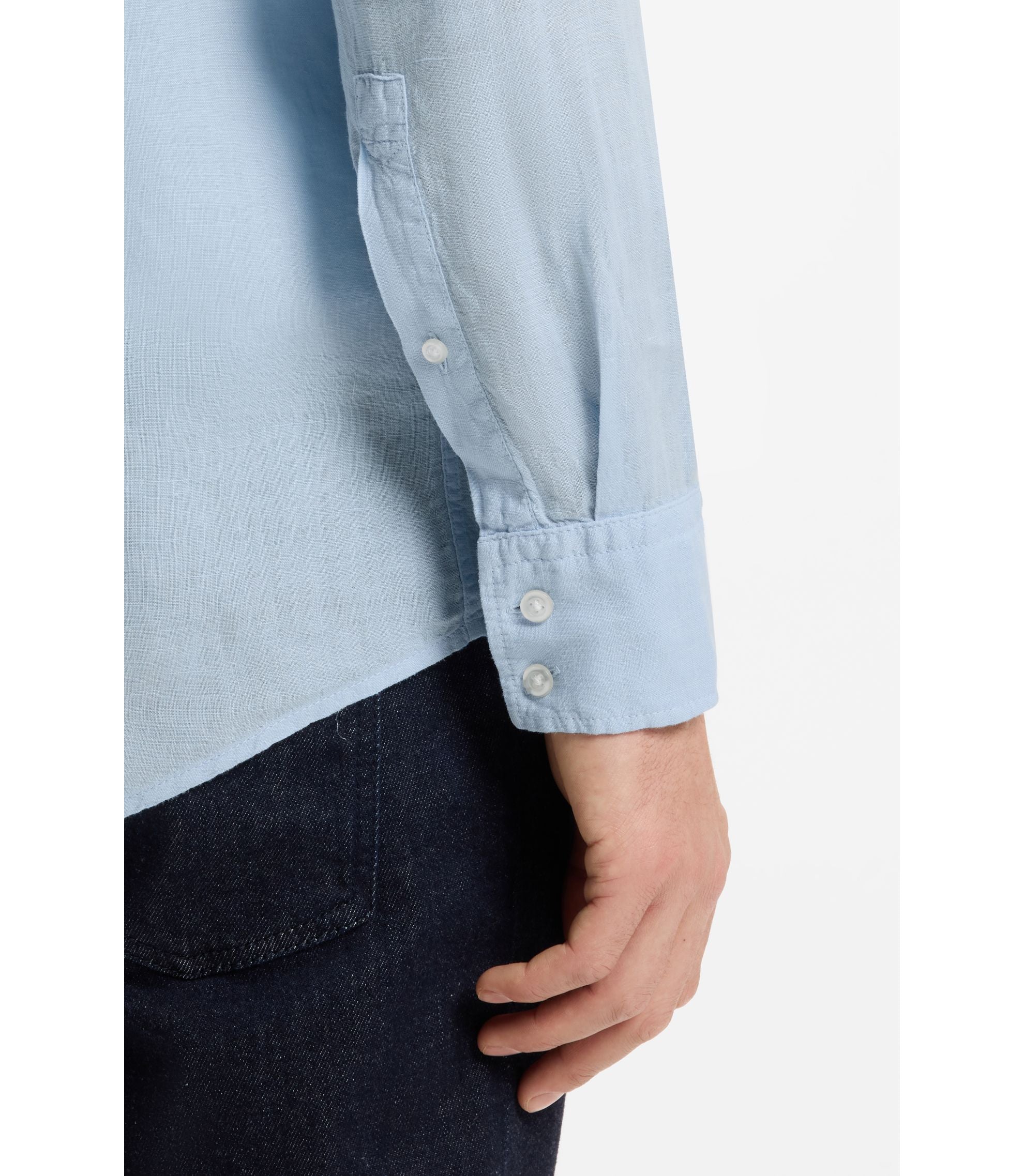 Boss Regular Fit Shirt In Linen Light Blue
