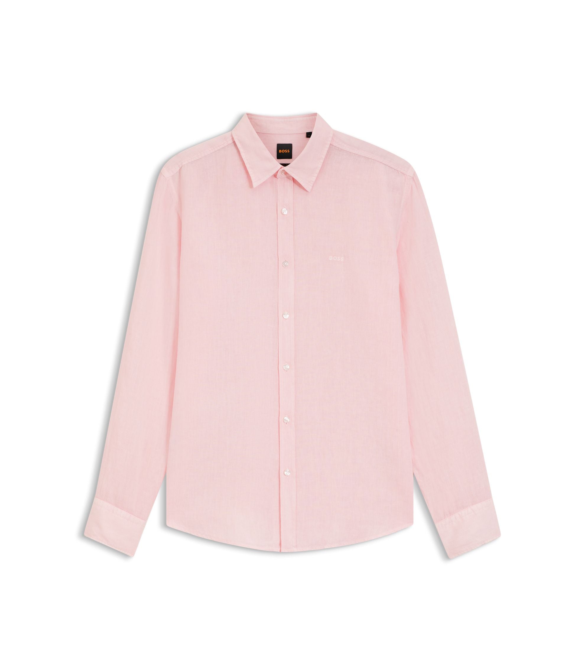 Boss Regular Fit Shirt In Linen Light Pink