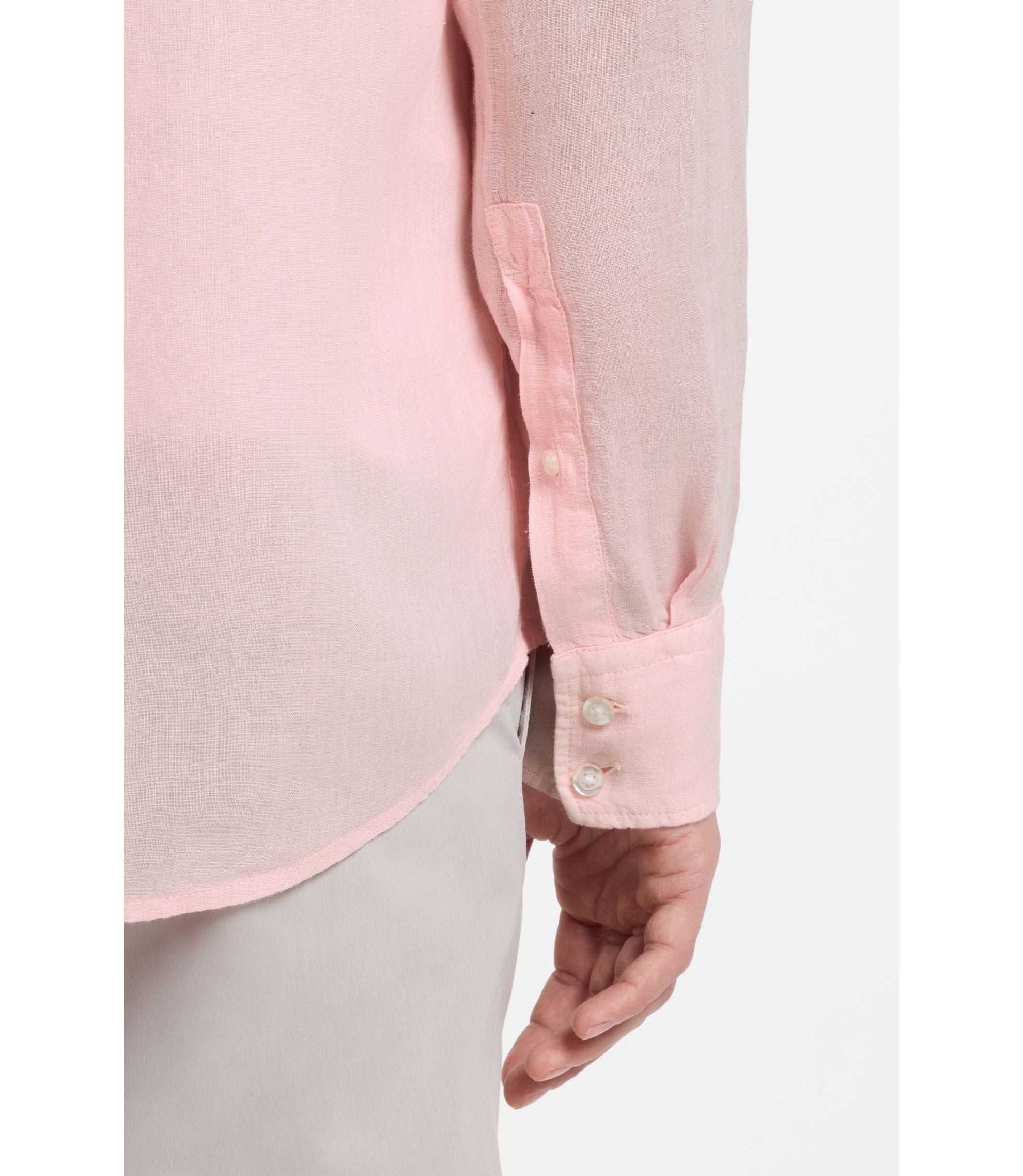 Boss Regular Fit Shirt In Linen Light Pink