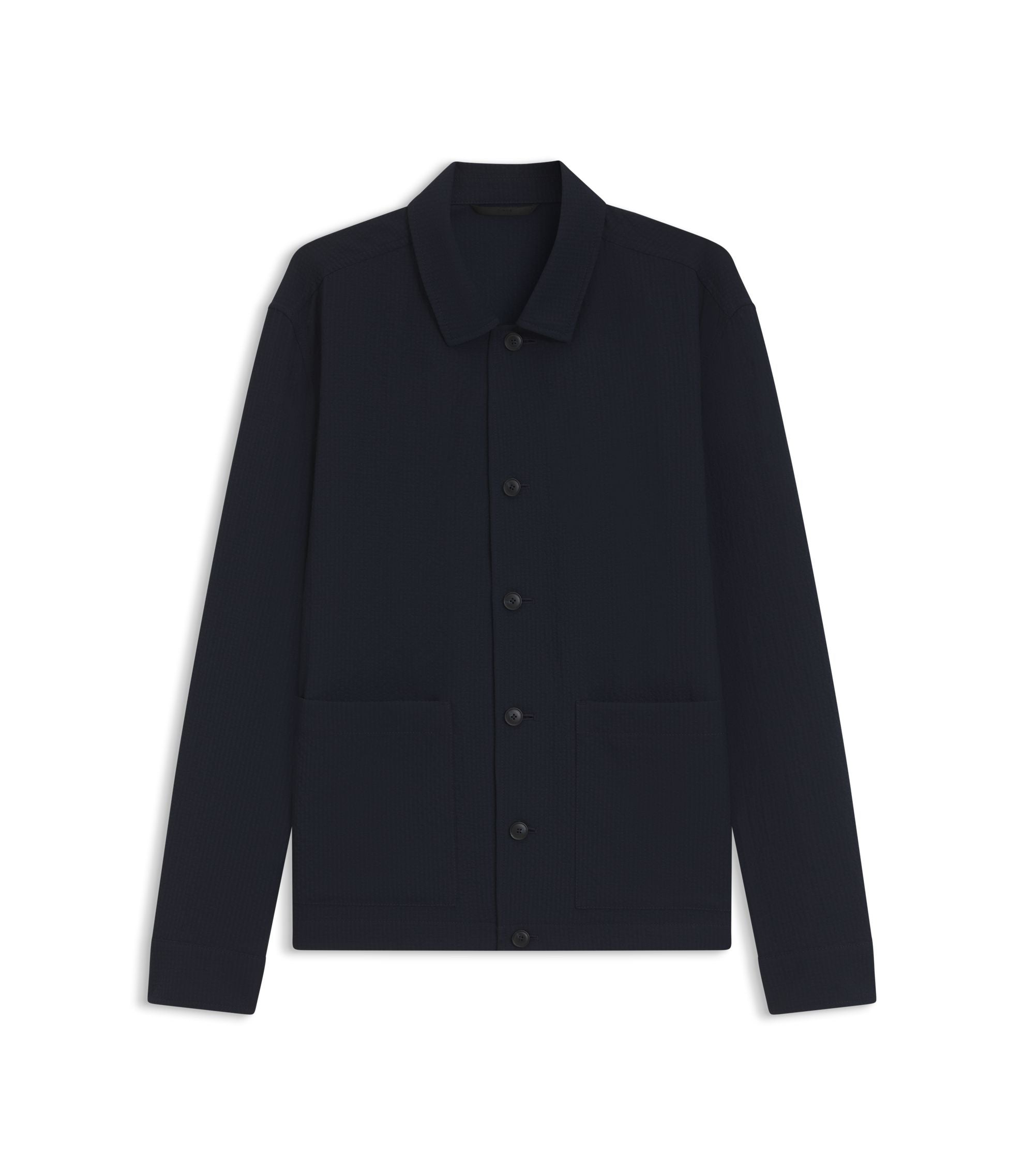 Boss Relaxed Fit Overshirt In Performance Seersucker Dark Blue