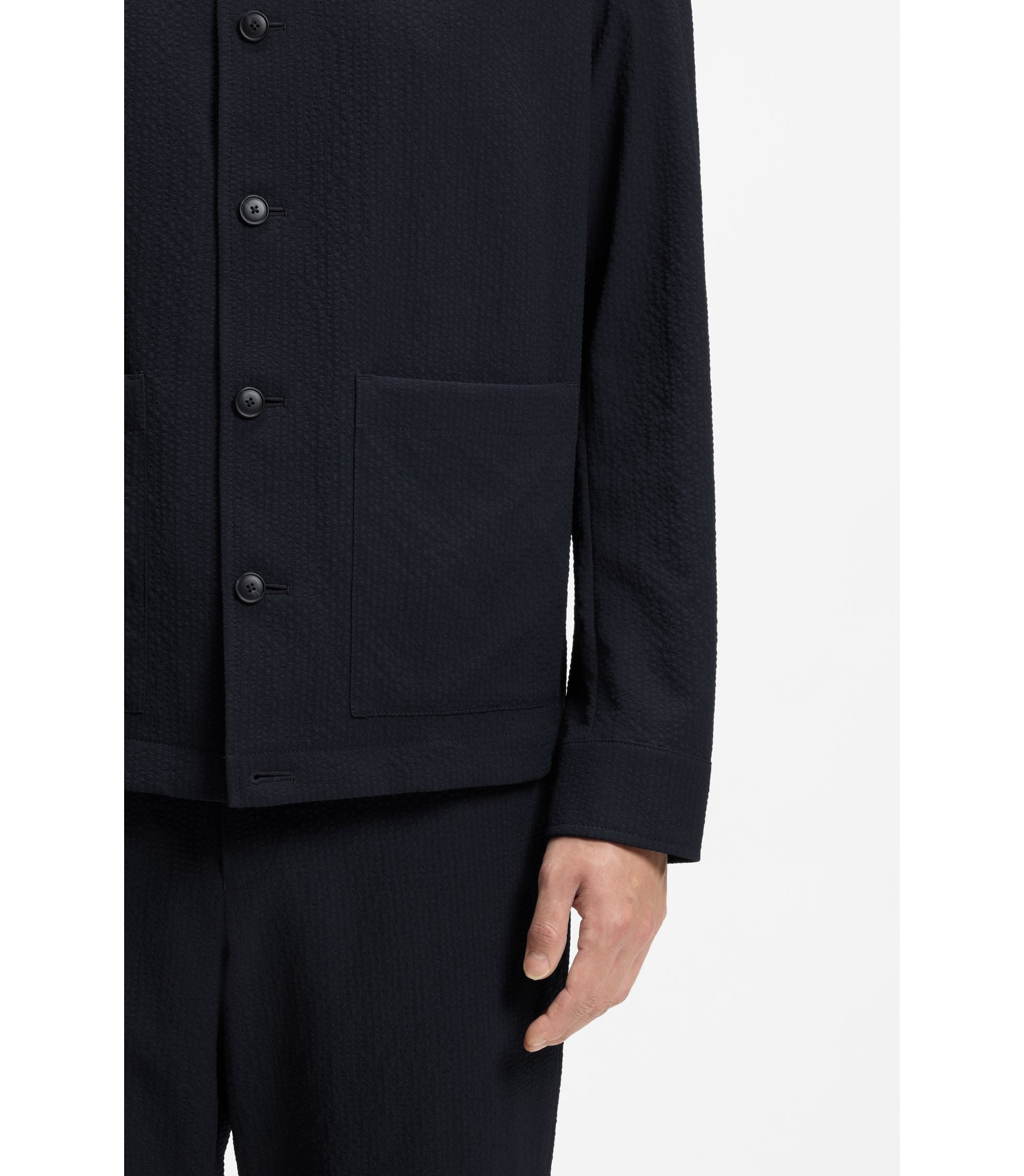 Boss Relaxed Fit Overshirt In Performance Seersucker Dark Blue