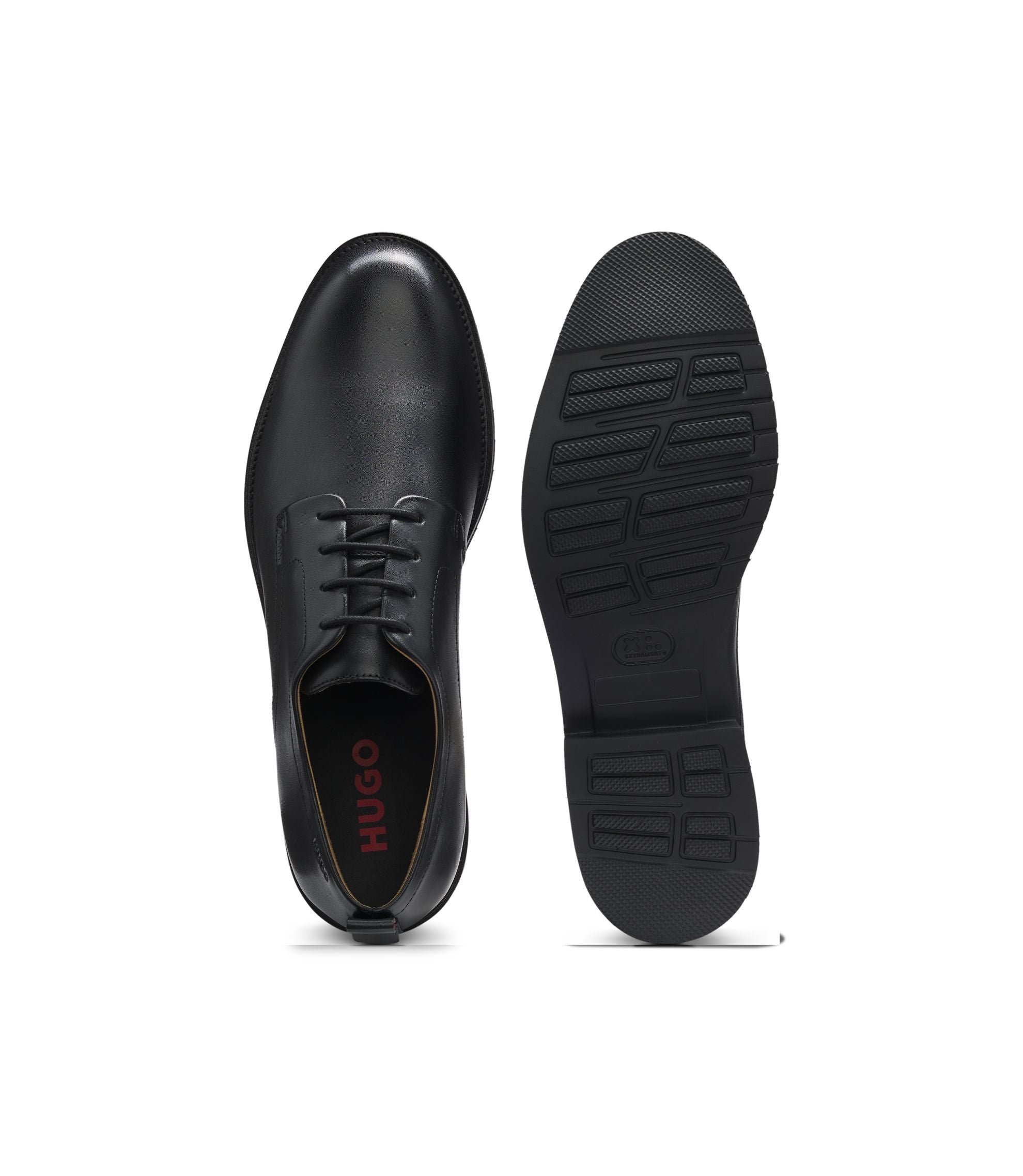 Hugo Embossed Logo Derby Shoes In Leather Black Black