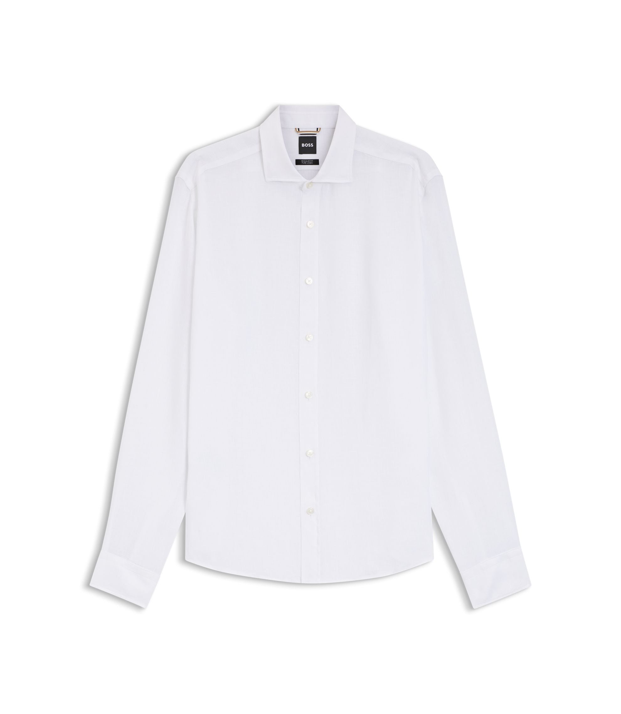 Boss Regular Fit Shirt In Washed Linen White