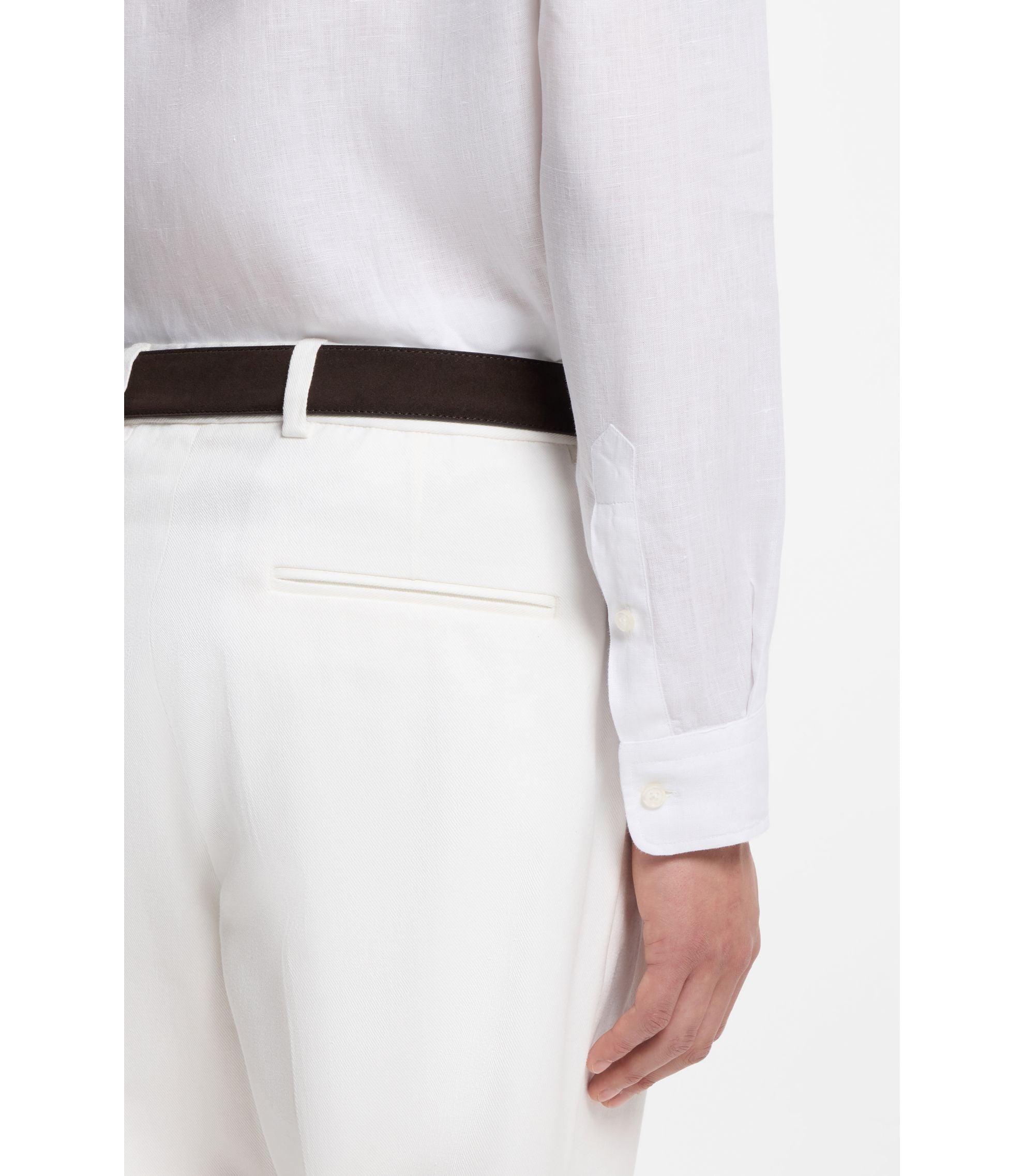 Boss Regular Fit Shirt In Washed Linen White