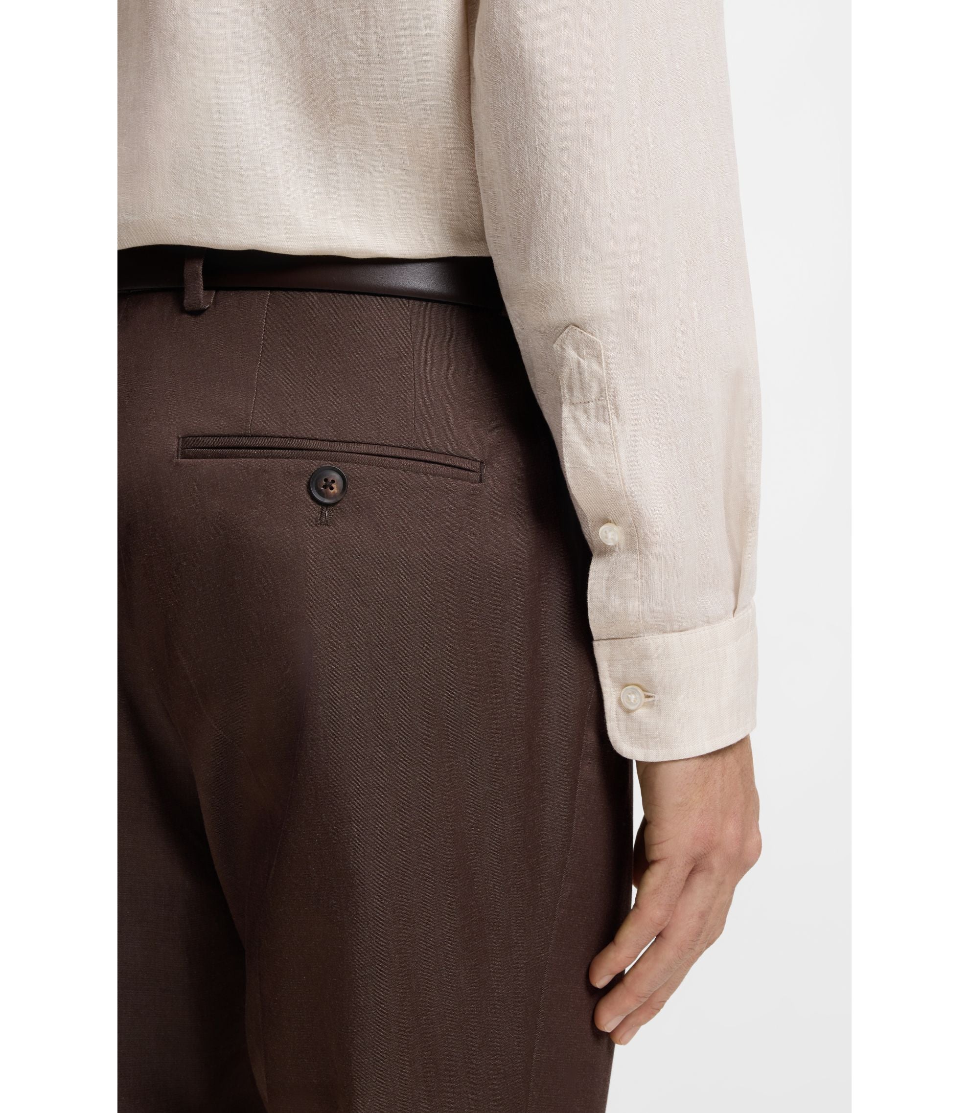 Boss Regular Fit Shirt In Washed Linen Light Beige