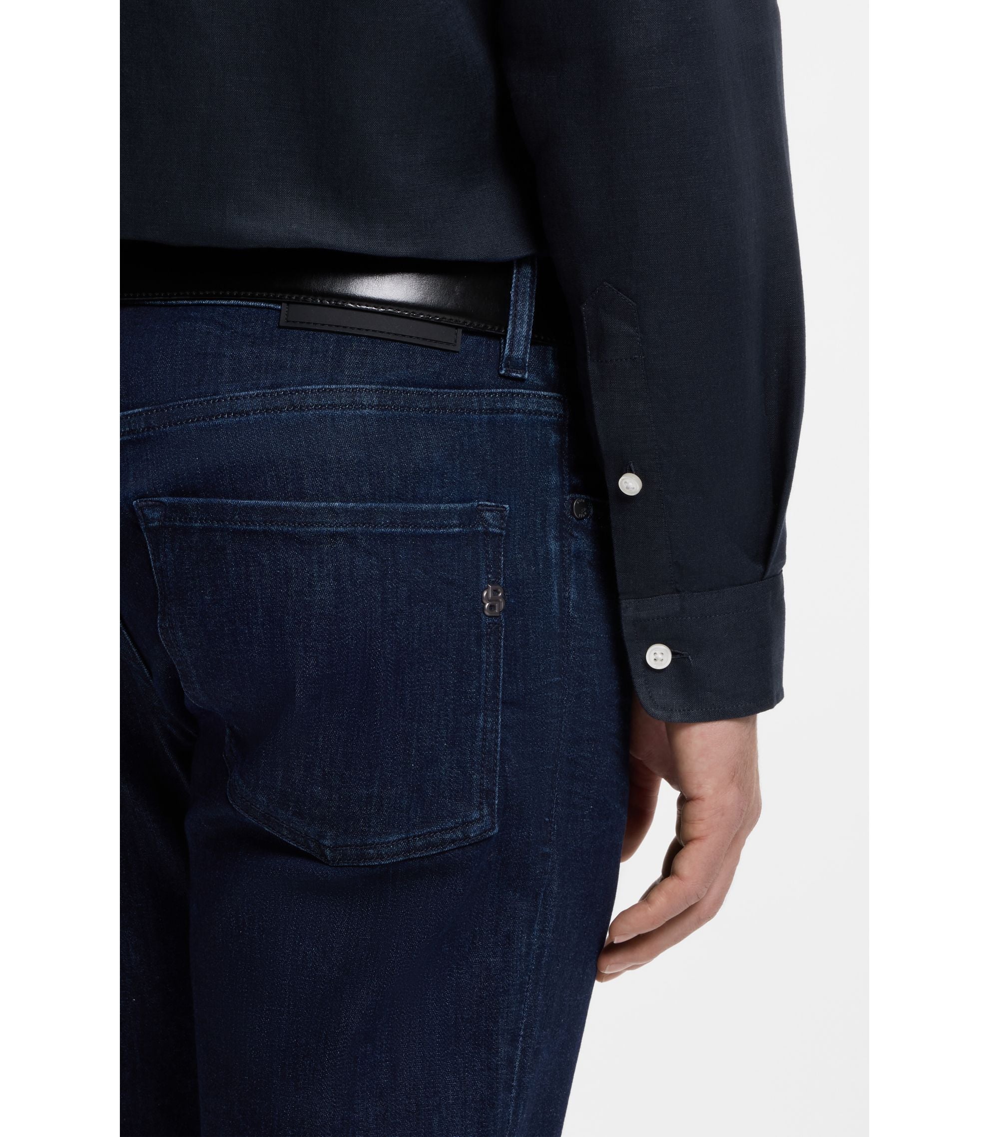 Boss Regular Fit Shirt In Washed Linen Dark Blue