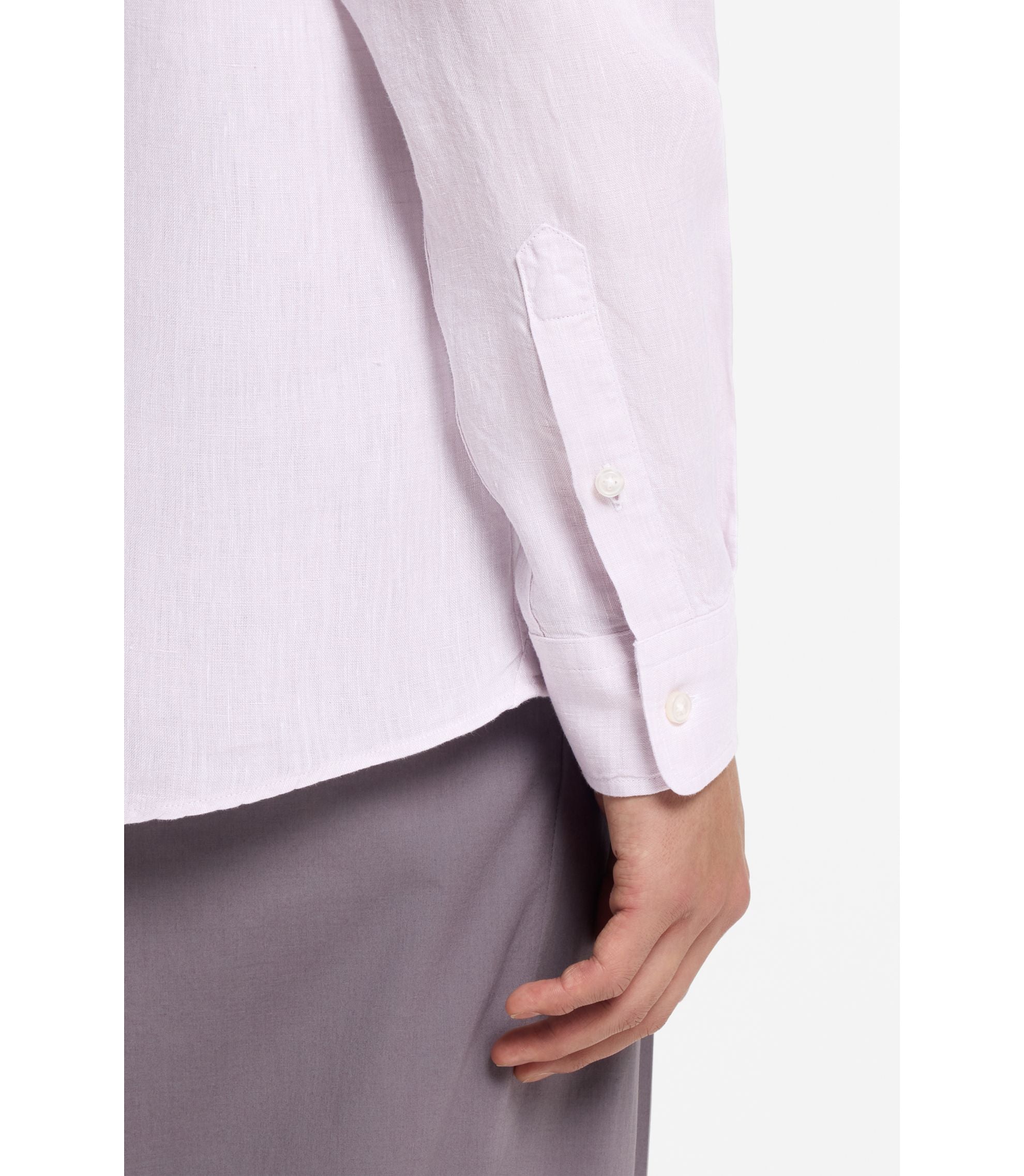Boss Regular Fit Shirt In Washed Linen Light Purple