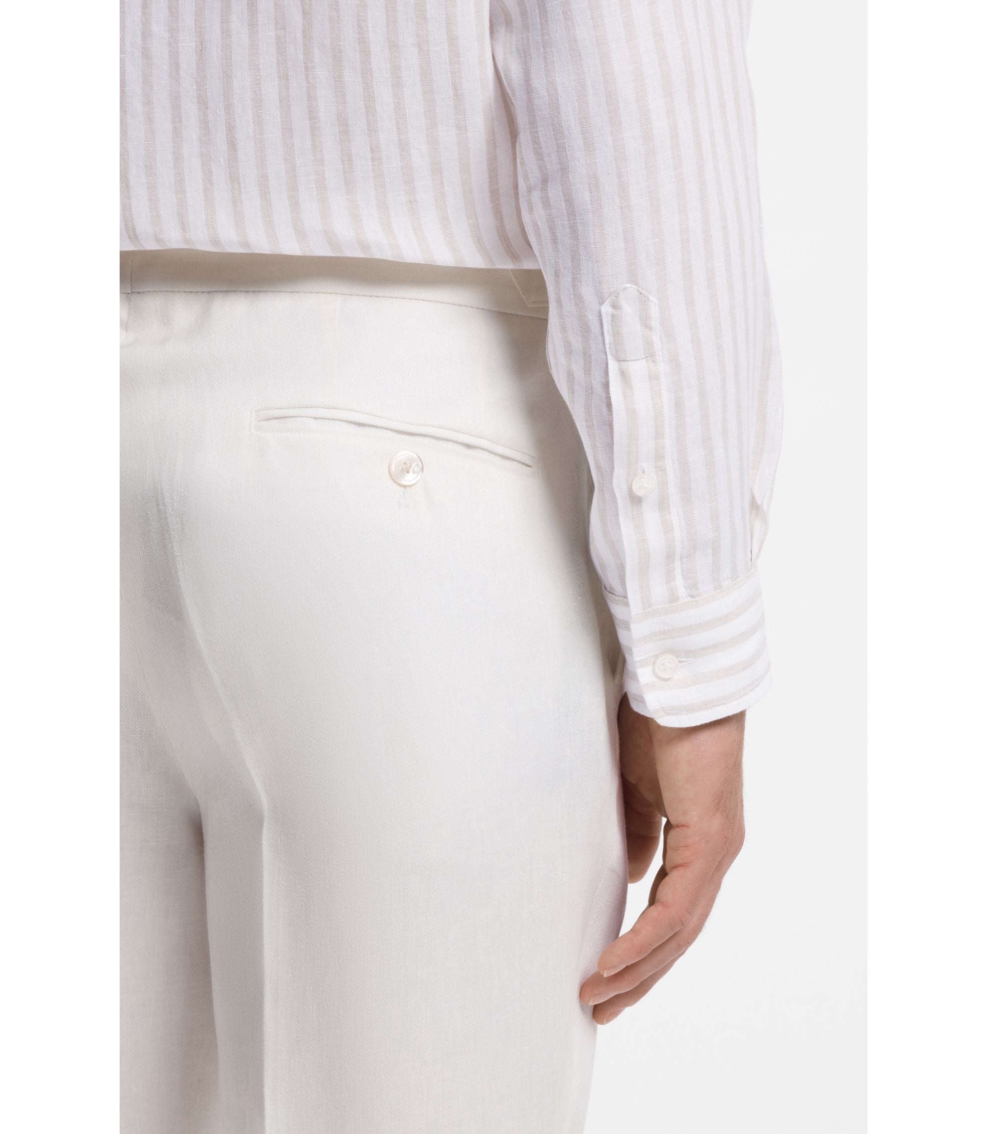 Boss Regular Fit Shirt In Striped Linen Light Beige