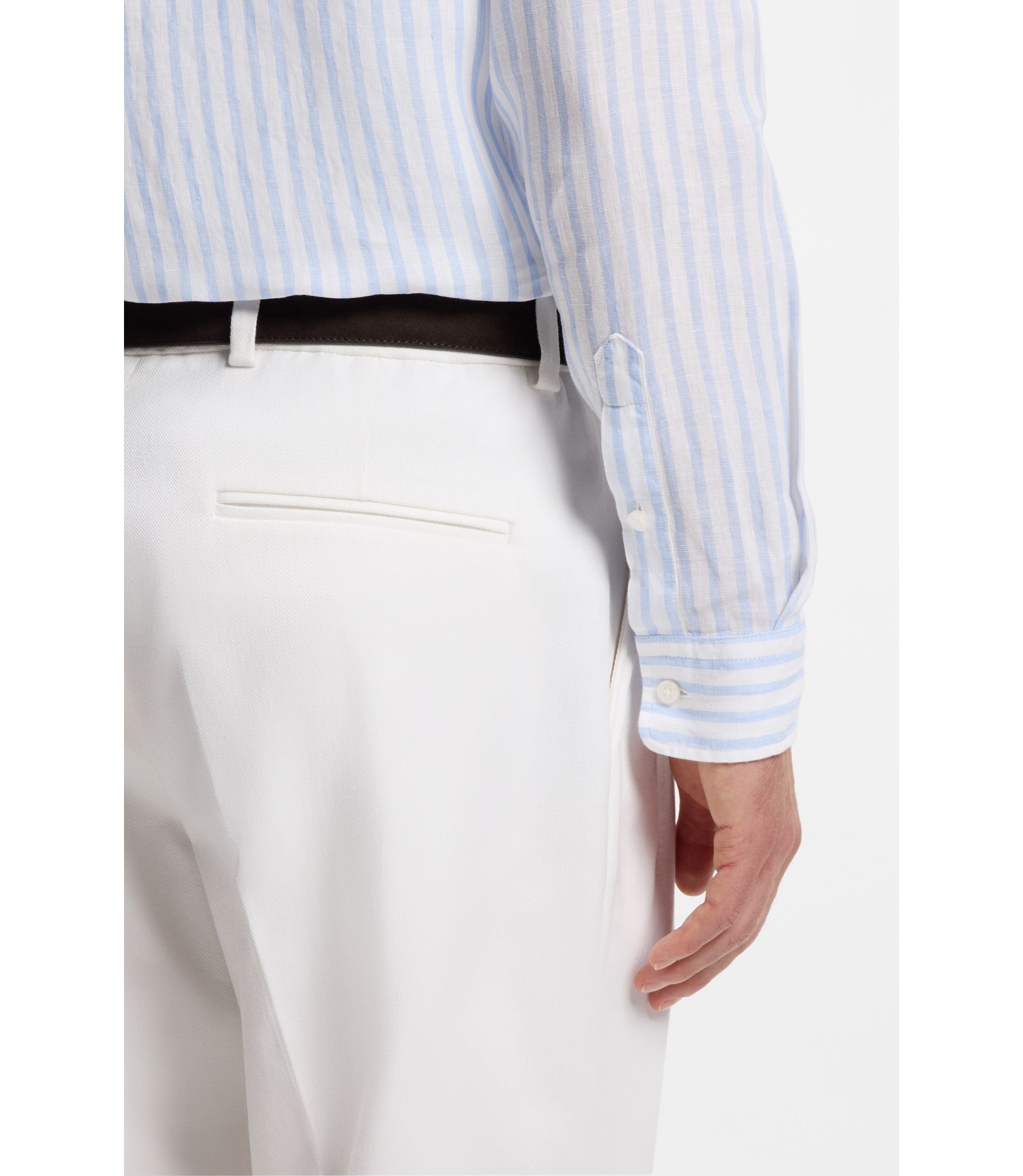 Boss Regular Fit Shirt In Striped Linen Light Blue
