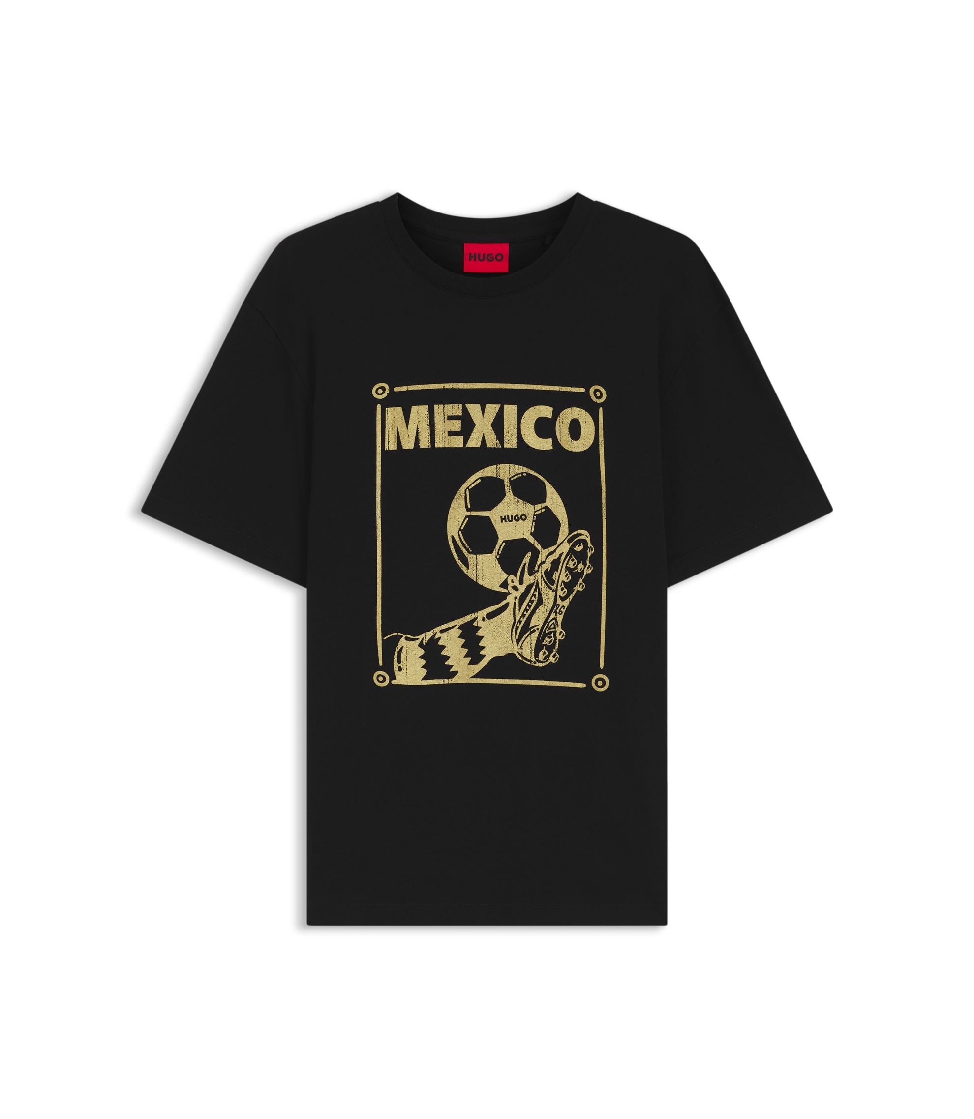 Hugo Relaxed Fit T Shirt In Cotton With Soccer Artwork Mexico