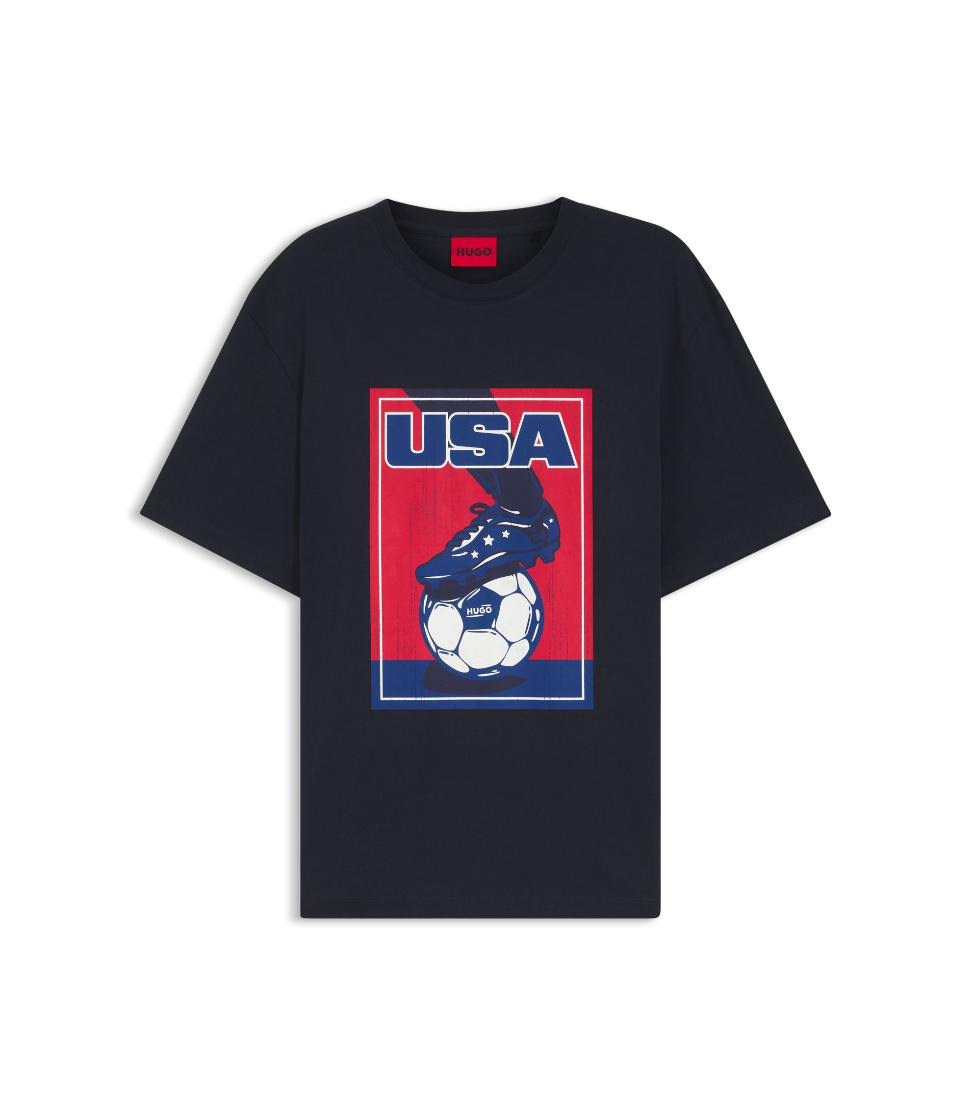 Hugo Relaxed Fit T Shirt In Cotton With Soccer Artwork Usa