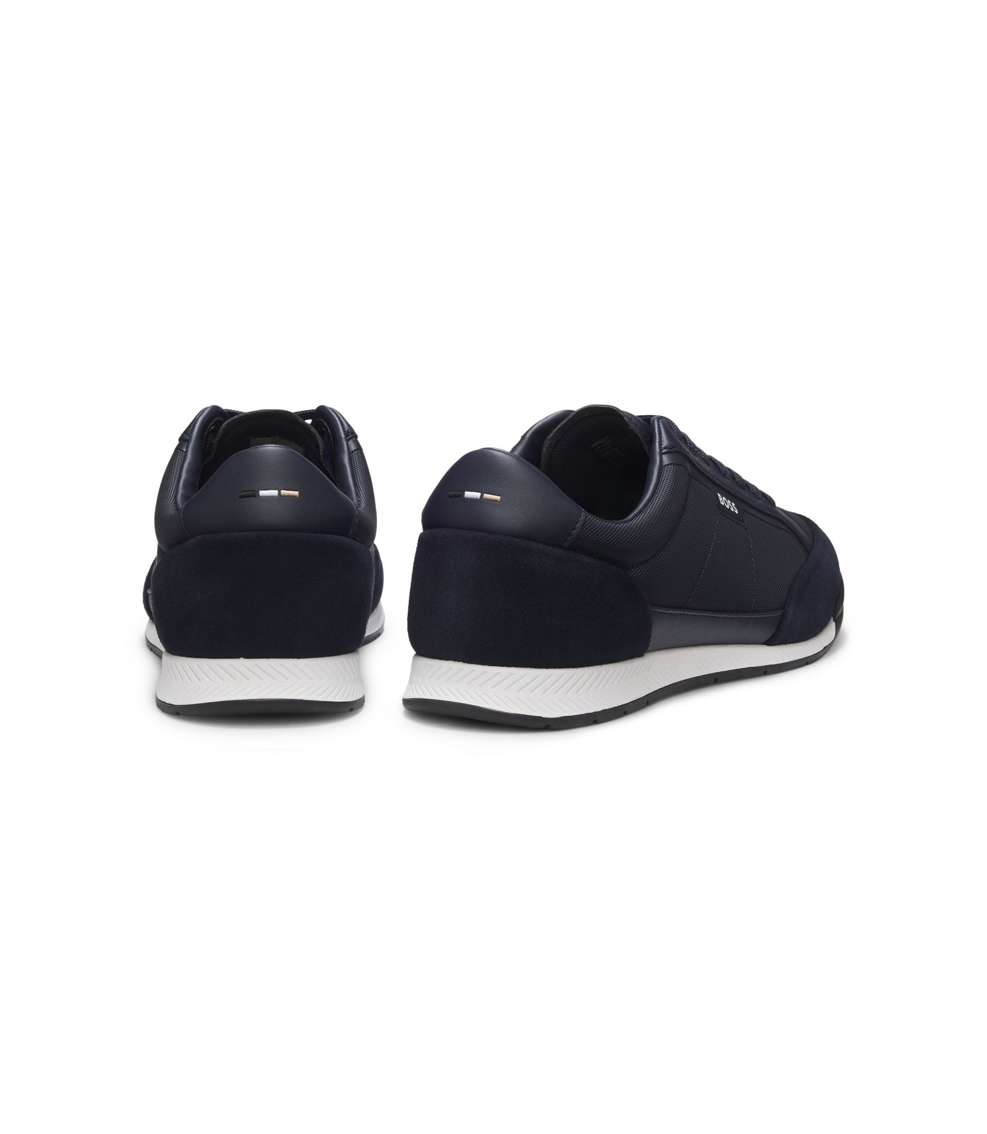Boss Suede Trim Sneakers With Ribbed Sole Dark Blue Dark Blue