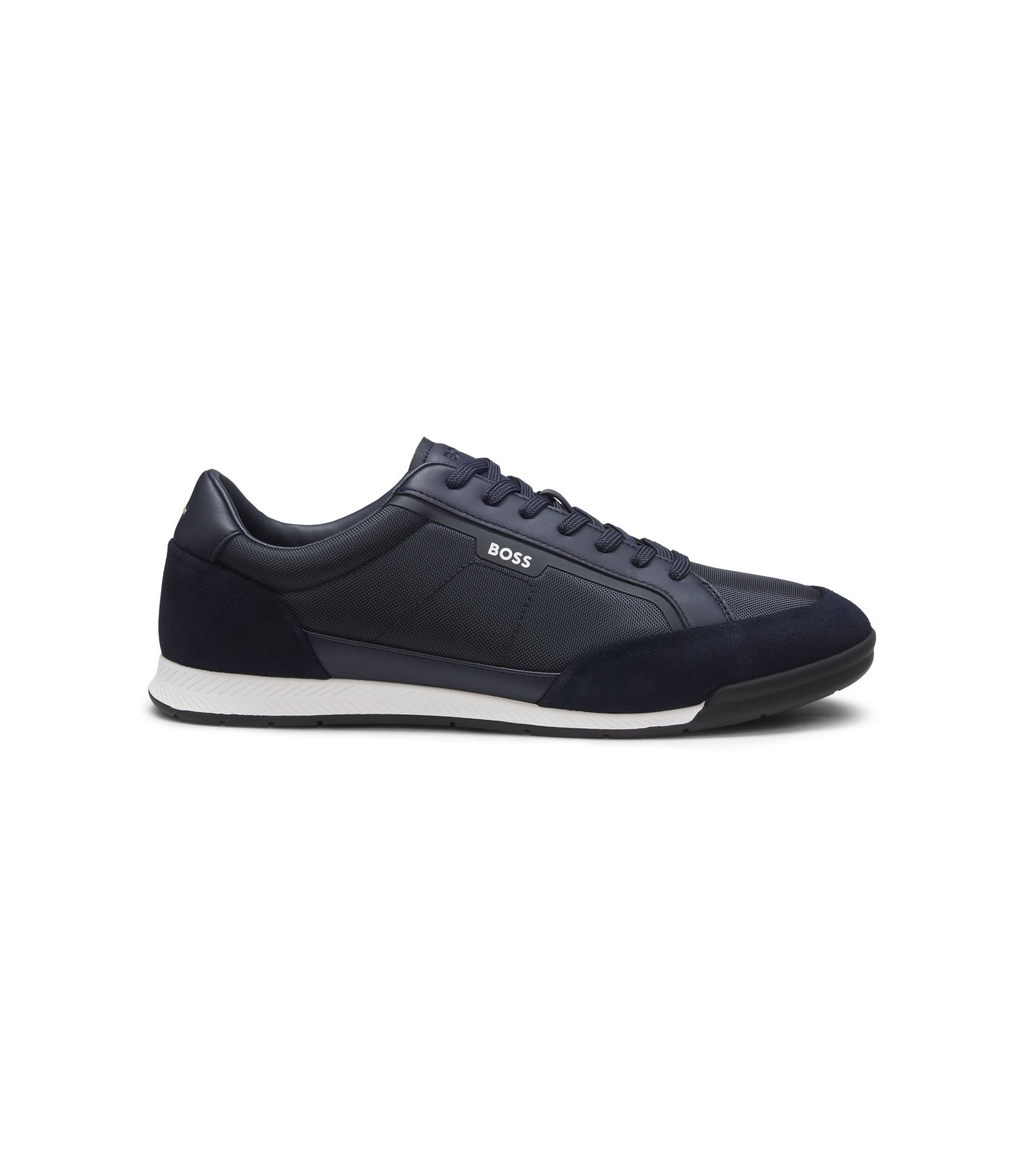 Boss Suede Trim Sneakers With Ribbed Sole Dark Blue Dark Blue
