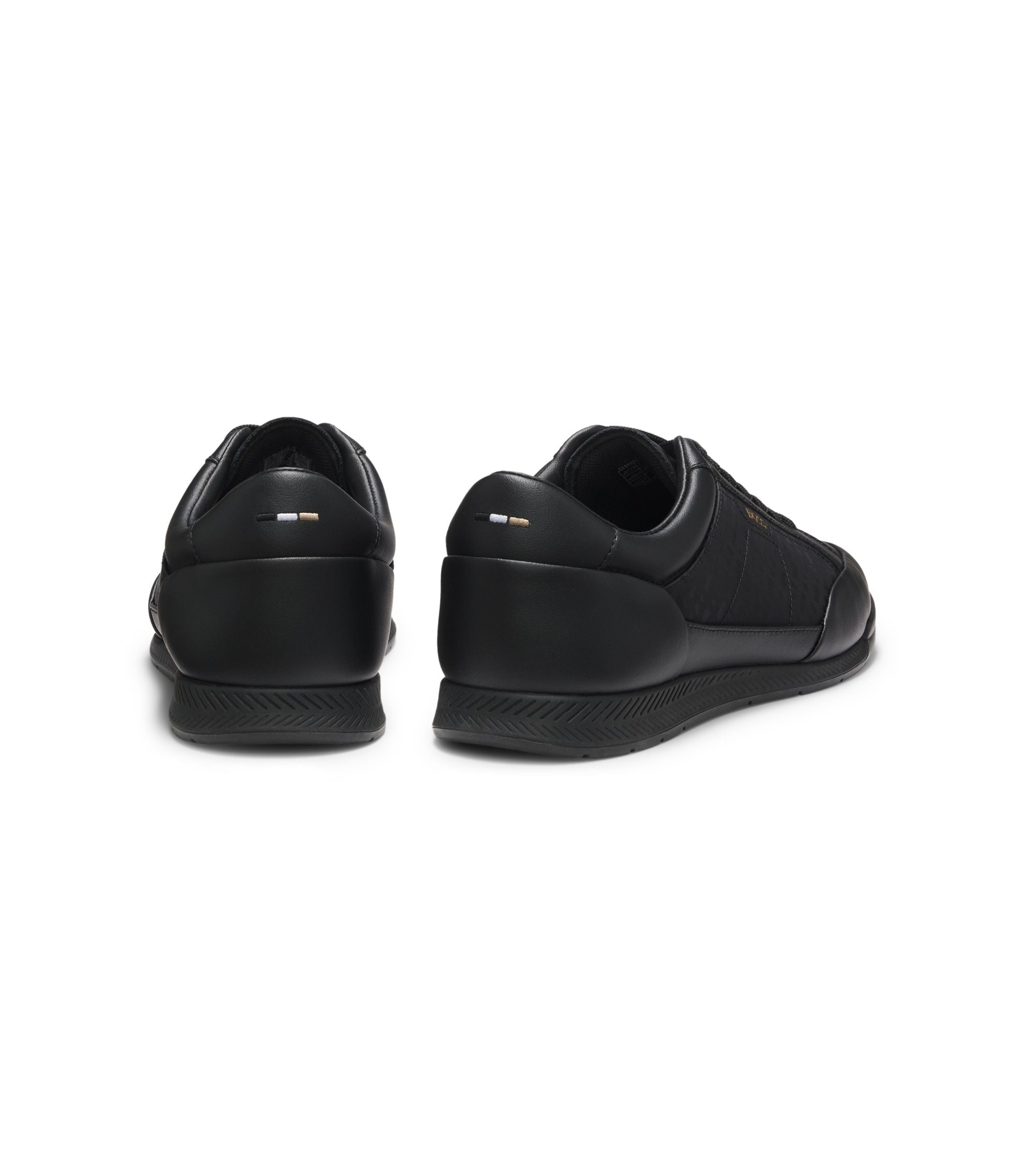 Boss Leather Sneakers With Monogram Paneling Black Black