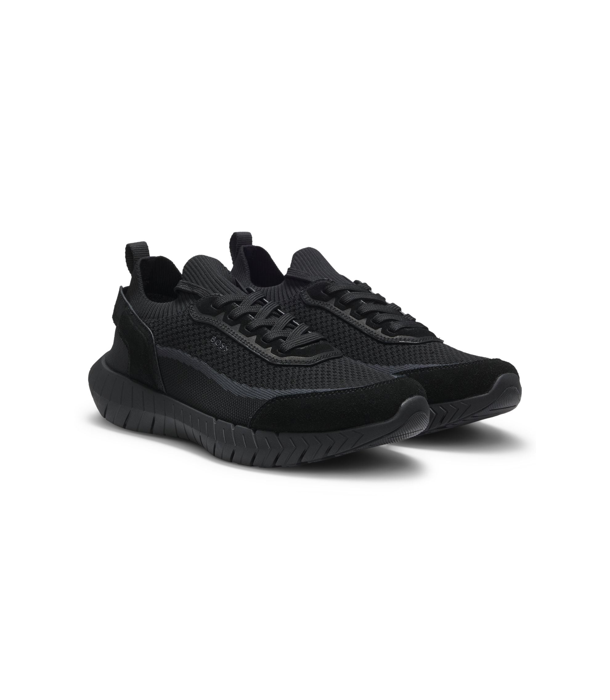 Boss Sock Sneakers With Suede Trims Black Black
