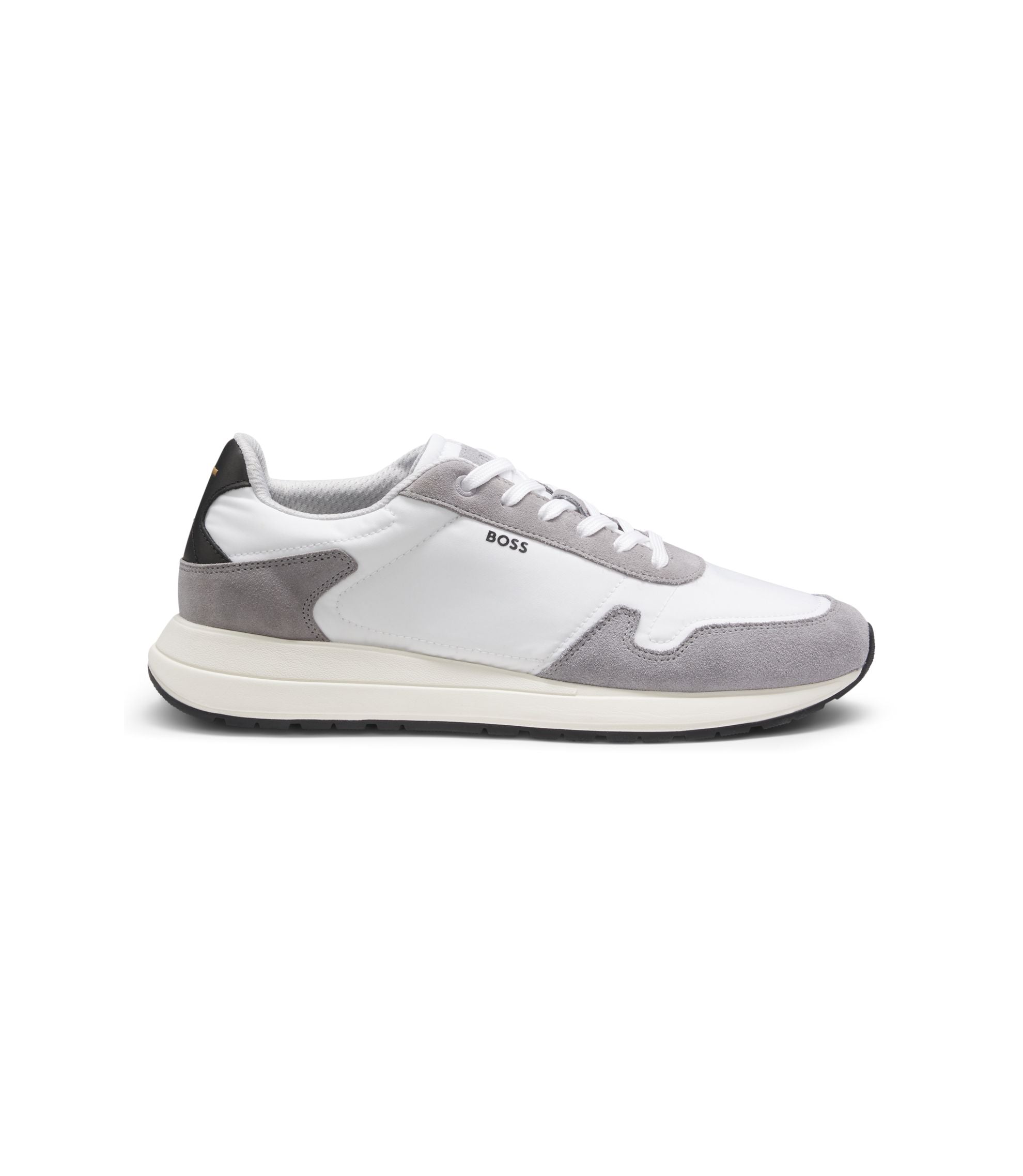 Boss Lace Up Sneakers In Lightweight Fabric With Suede Trims White White