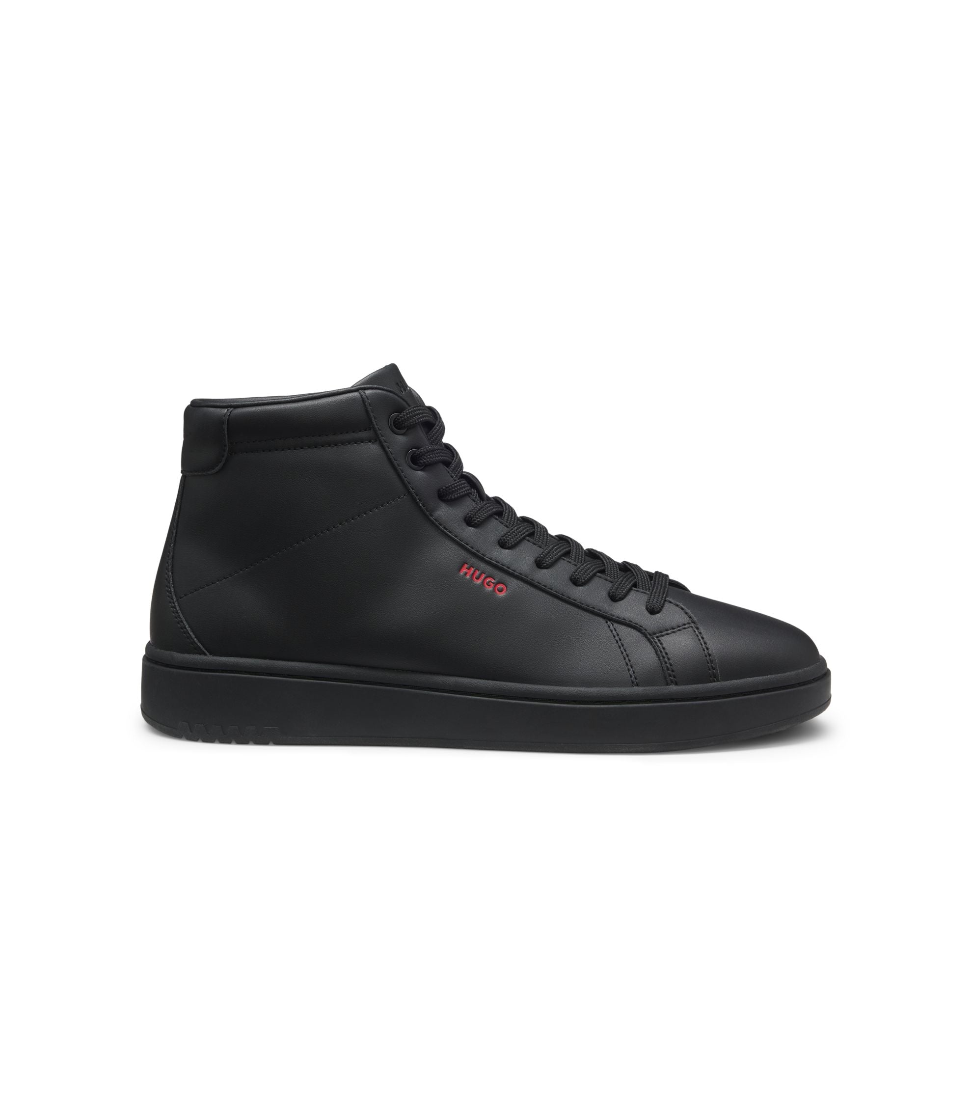 Hugo High Top Sneakers In Faux Leather Black Black
