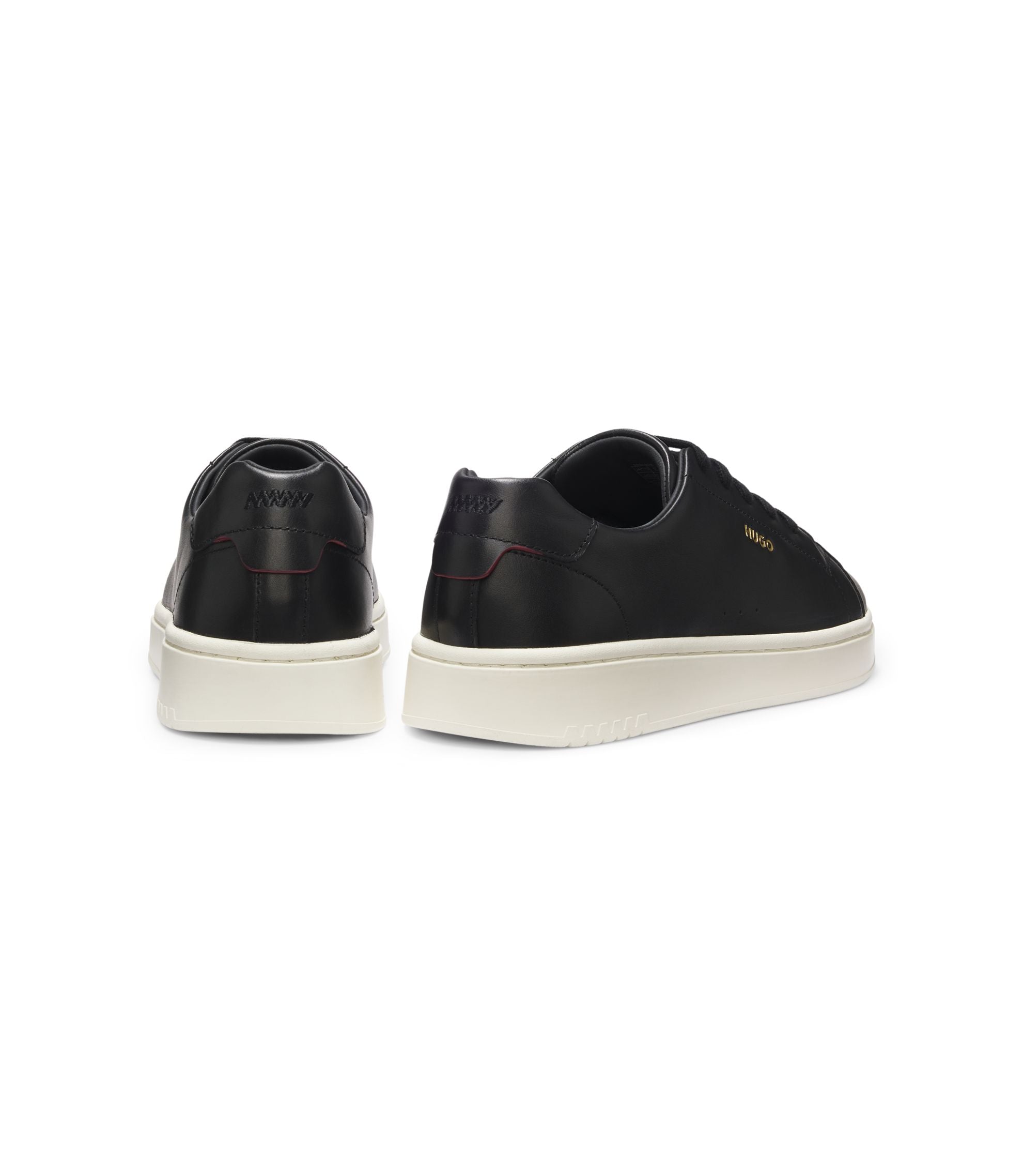 Hugo Nappa Leather Sneakers With Gold Tone Logo Black Black