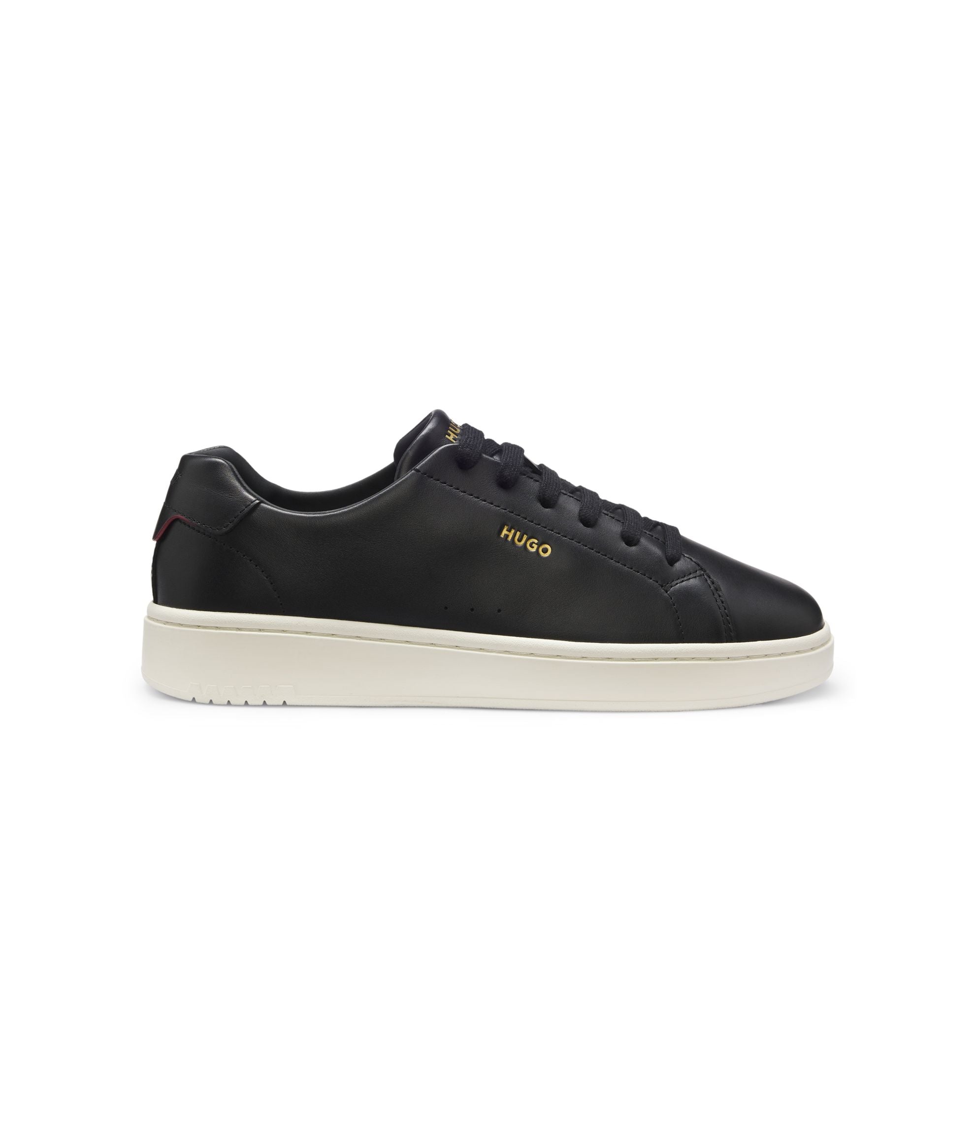 Hugo Nappa Leather Sneakers With Gold Tone Logo Black Black