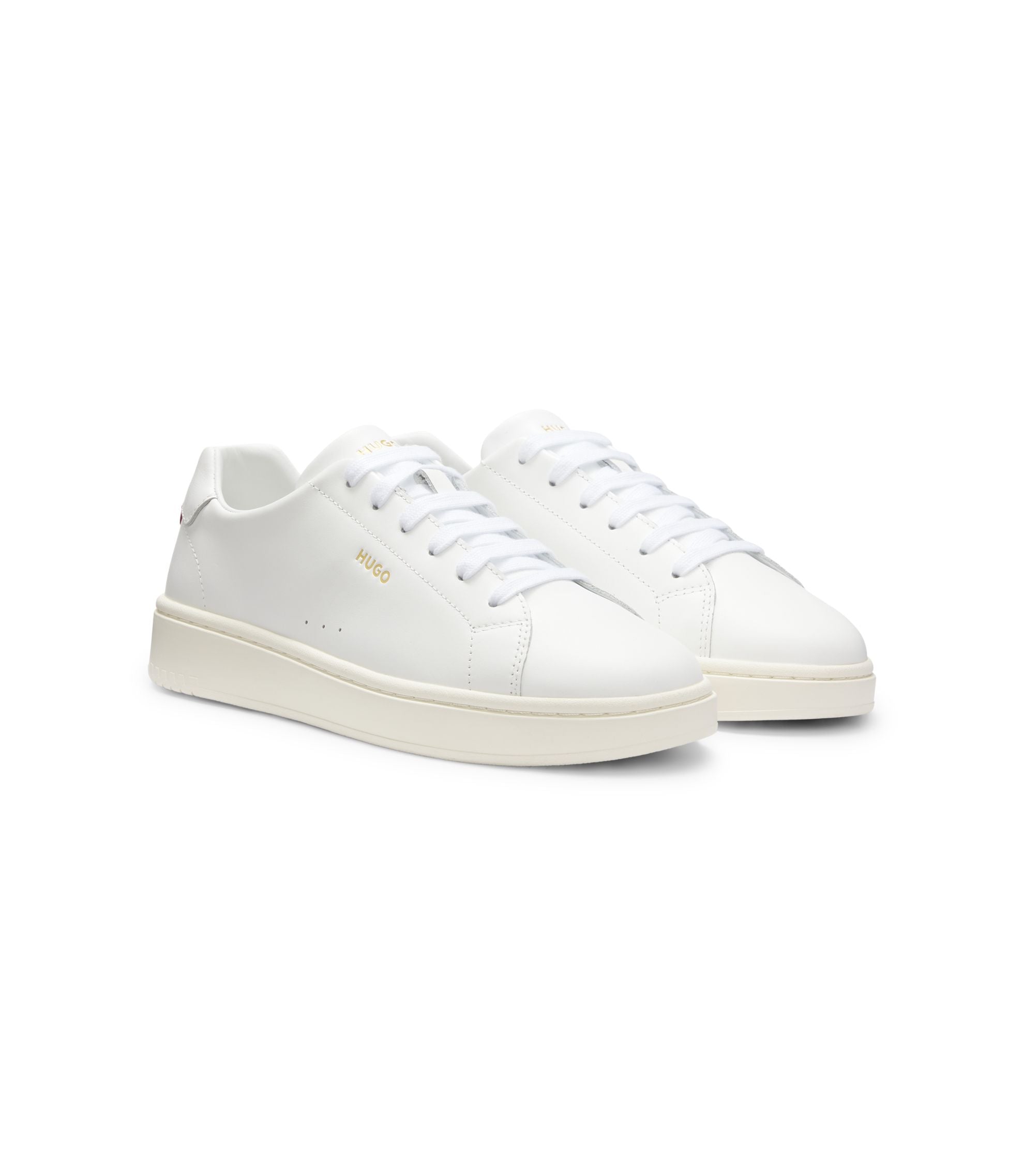 Hugo Nappa Leather Sneakers With Gold Tone Logo White White