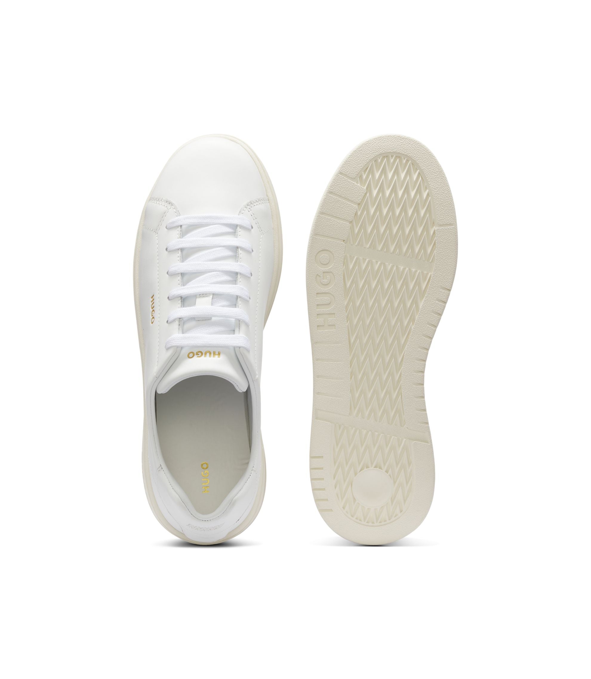 Hugo Nappa Leather Sneakers With Gold Tone Logo White White