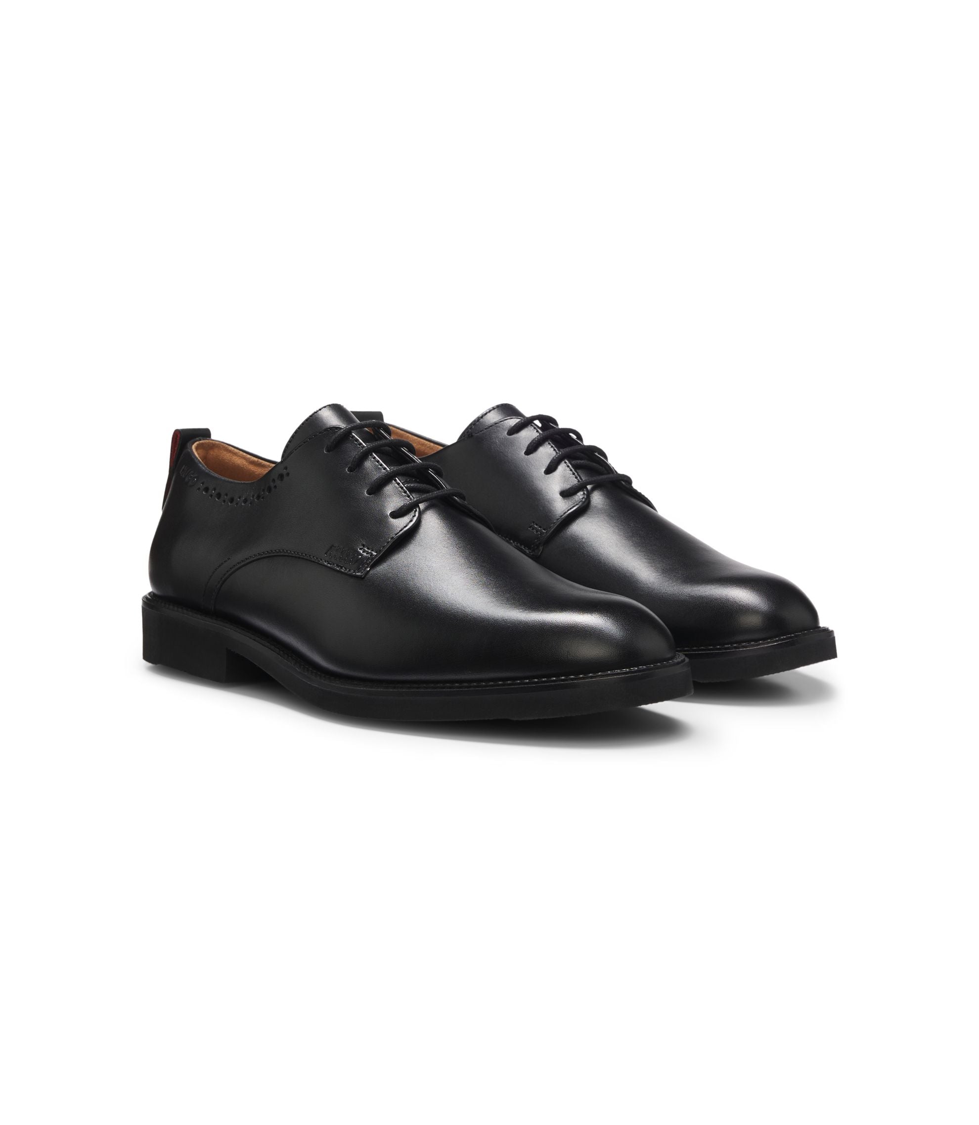 Hugo Leather Derby Shoes With Brogue Detailing Black Black