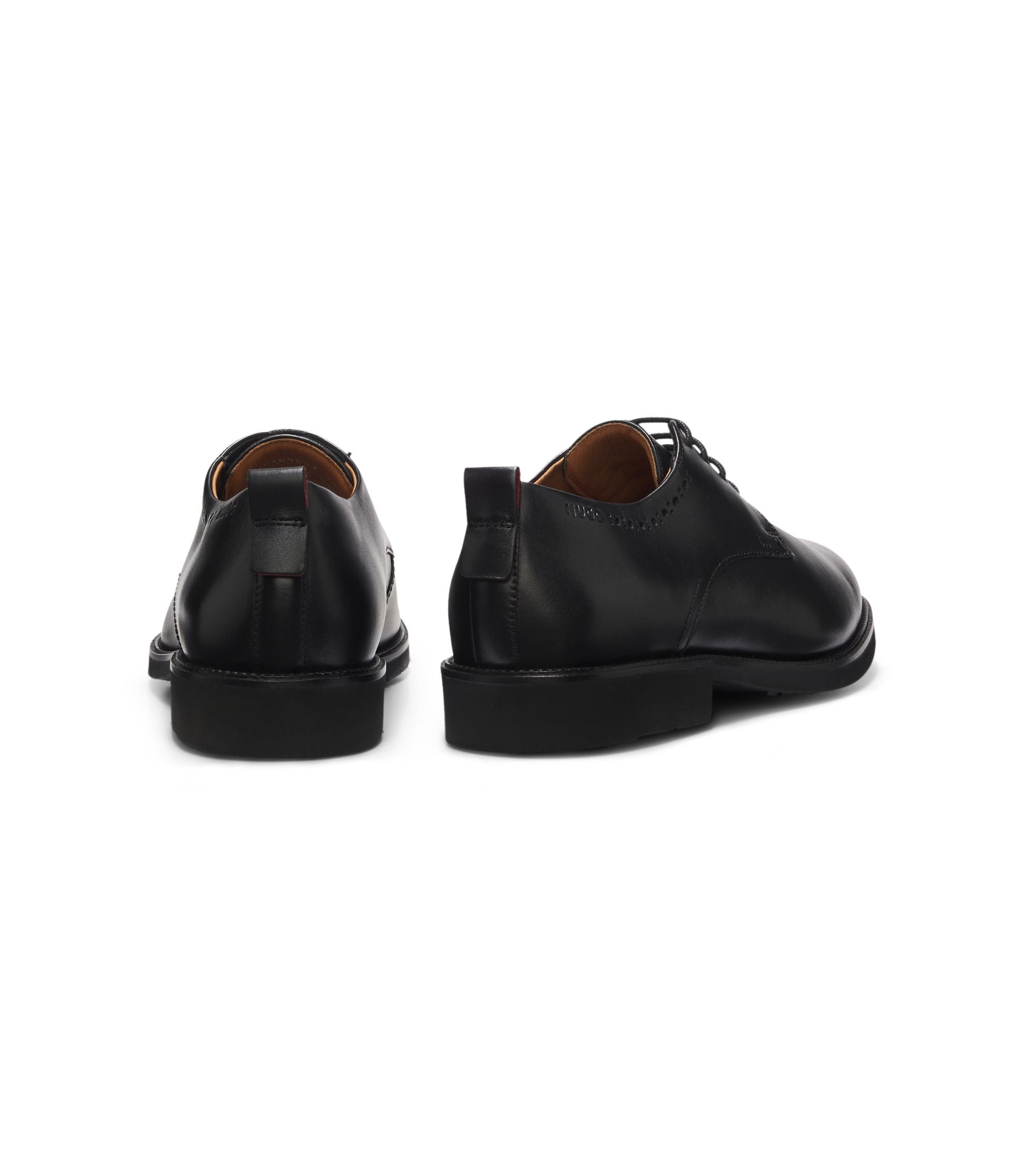 Hugo Leather Derby Shoes With Brogue Detailing Black Black