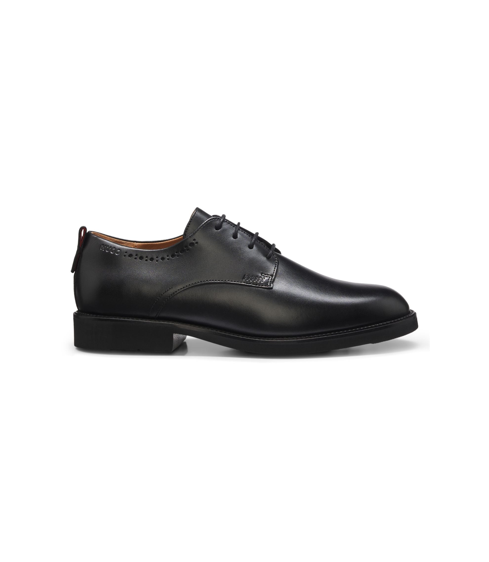 Hugo Leather Derby Shoes With Brogue Detailing Black Black