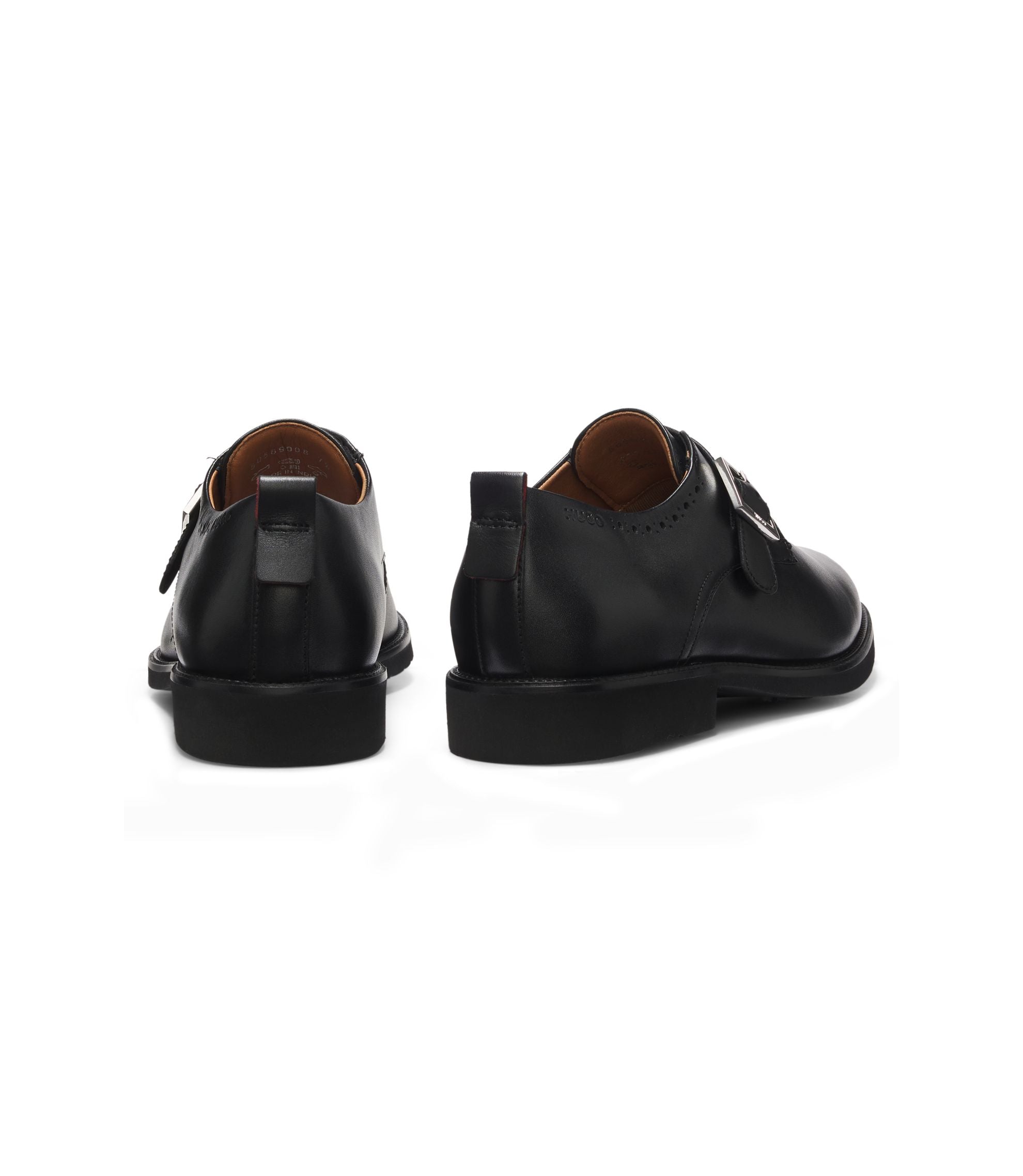 Hugo Leather Monk Strap Shoes With Brogue Detailing Black Black