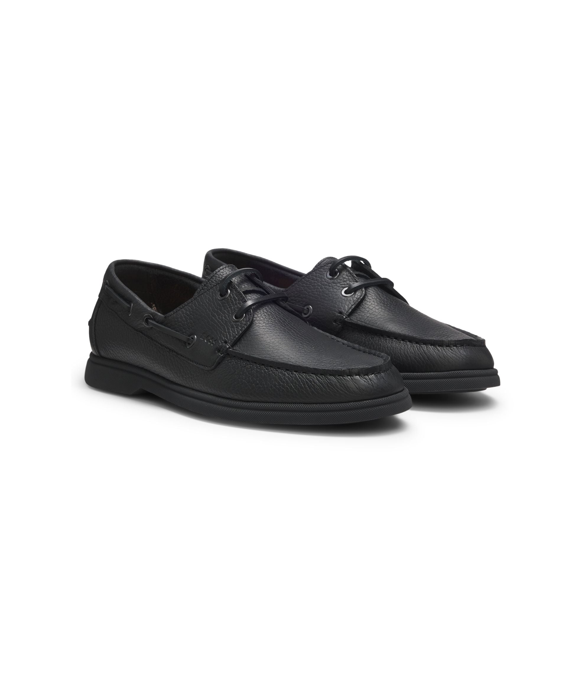 Boss Boat Shoes In Tumbled Leather Black Black