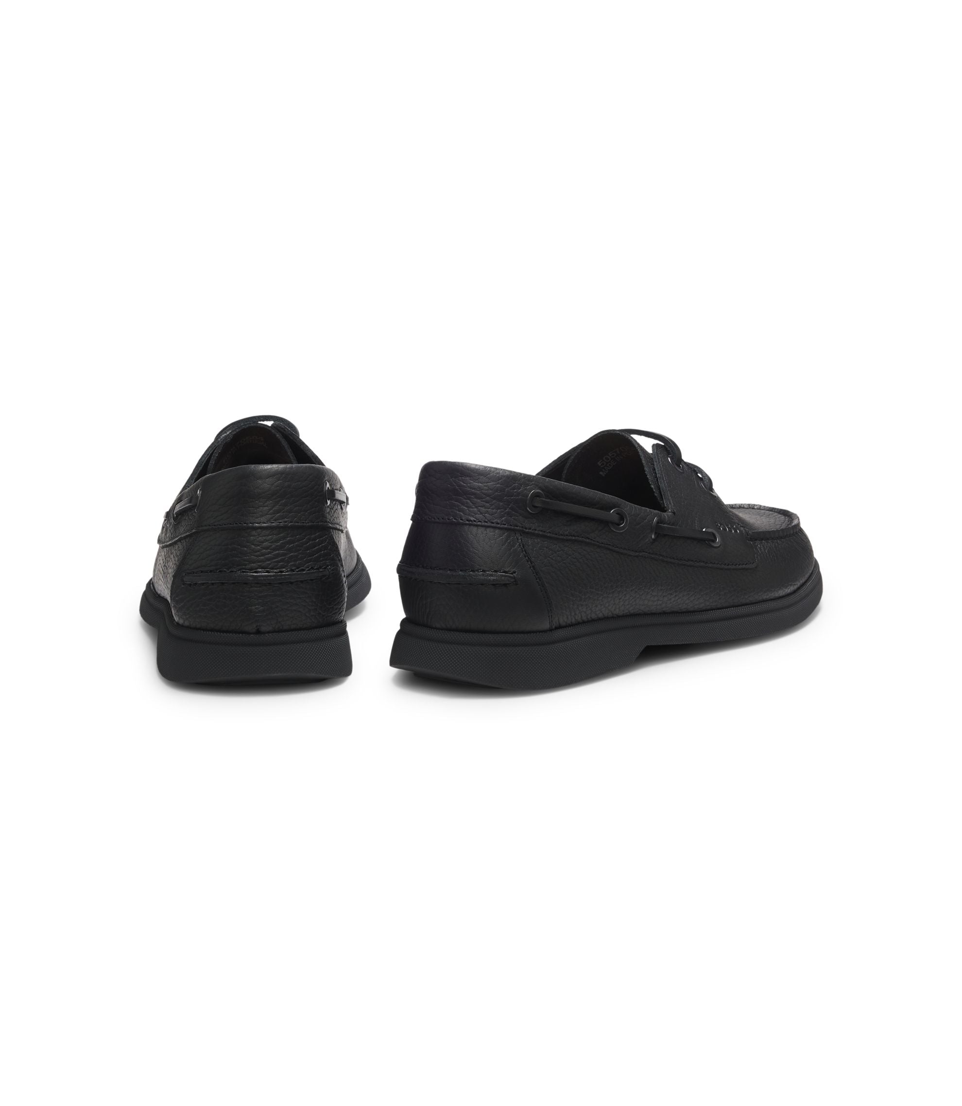 Boss Boat Shoes In Tumbled Leather Black Black