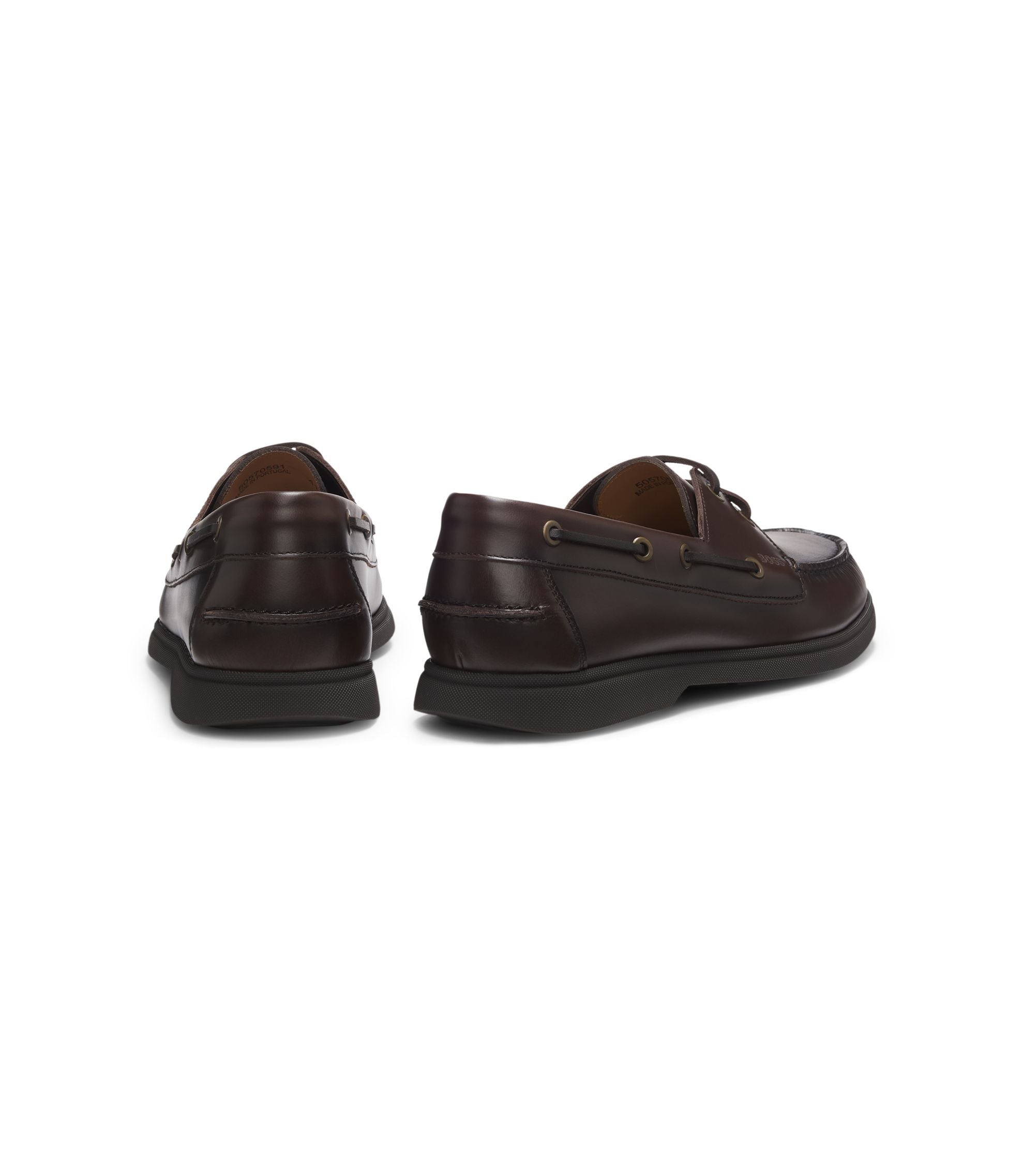 Boss Leather Boat Shoes With Embossed Logo Dark Brown Dark Brown