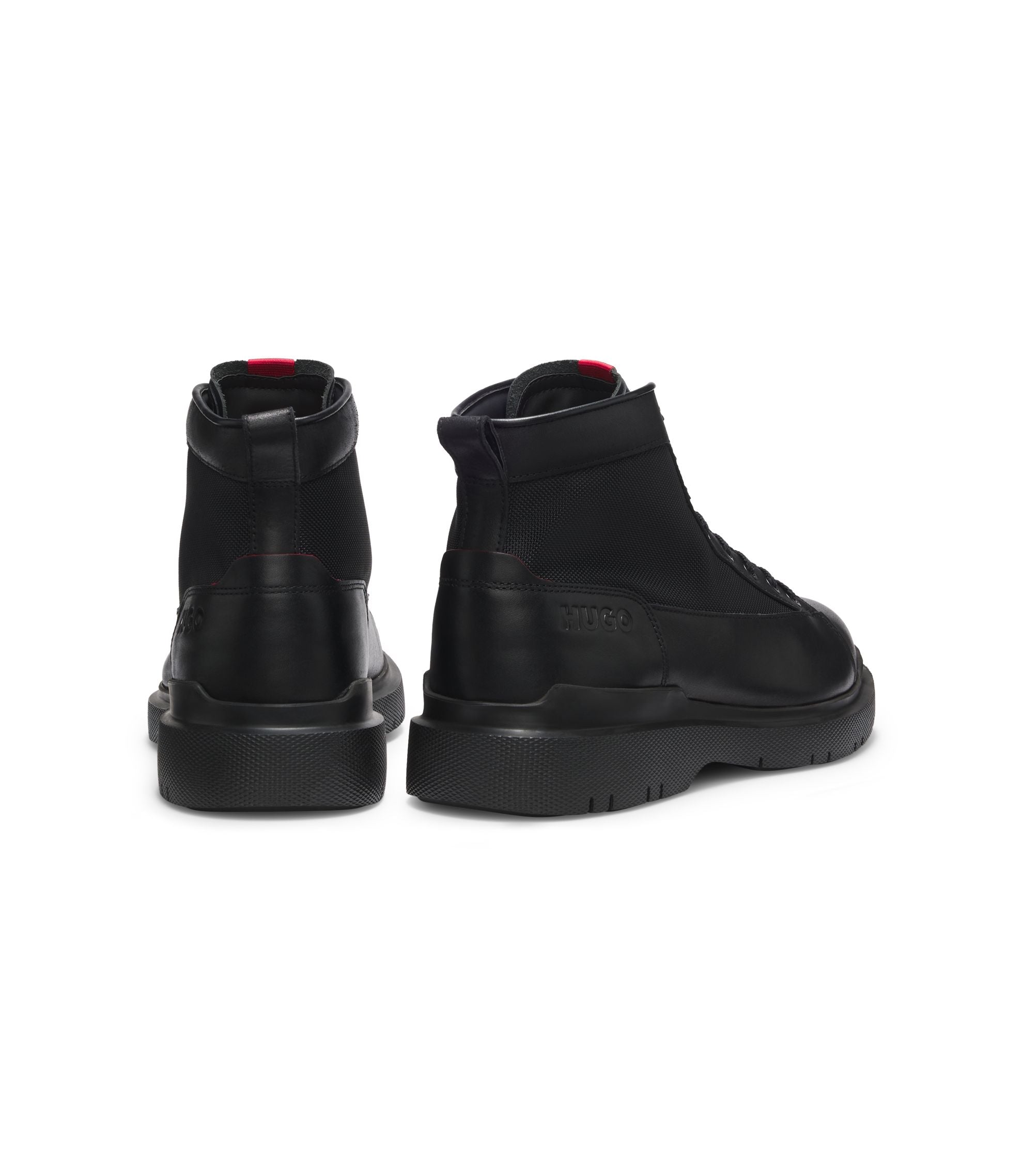Hugo Half Boots In Leather With Textured Panels Black Black