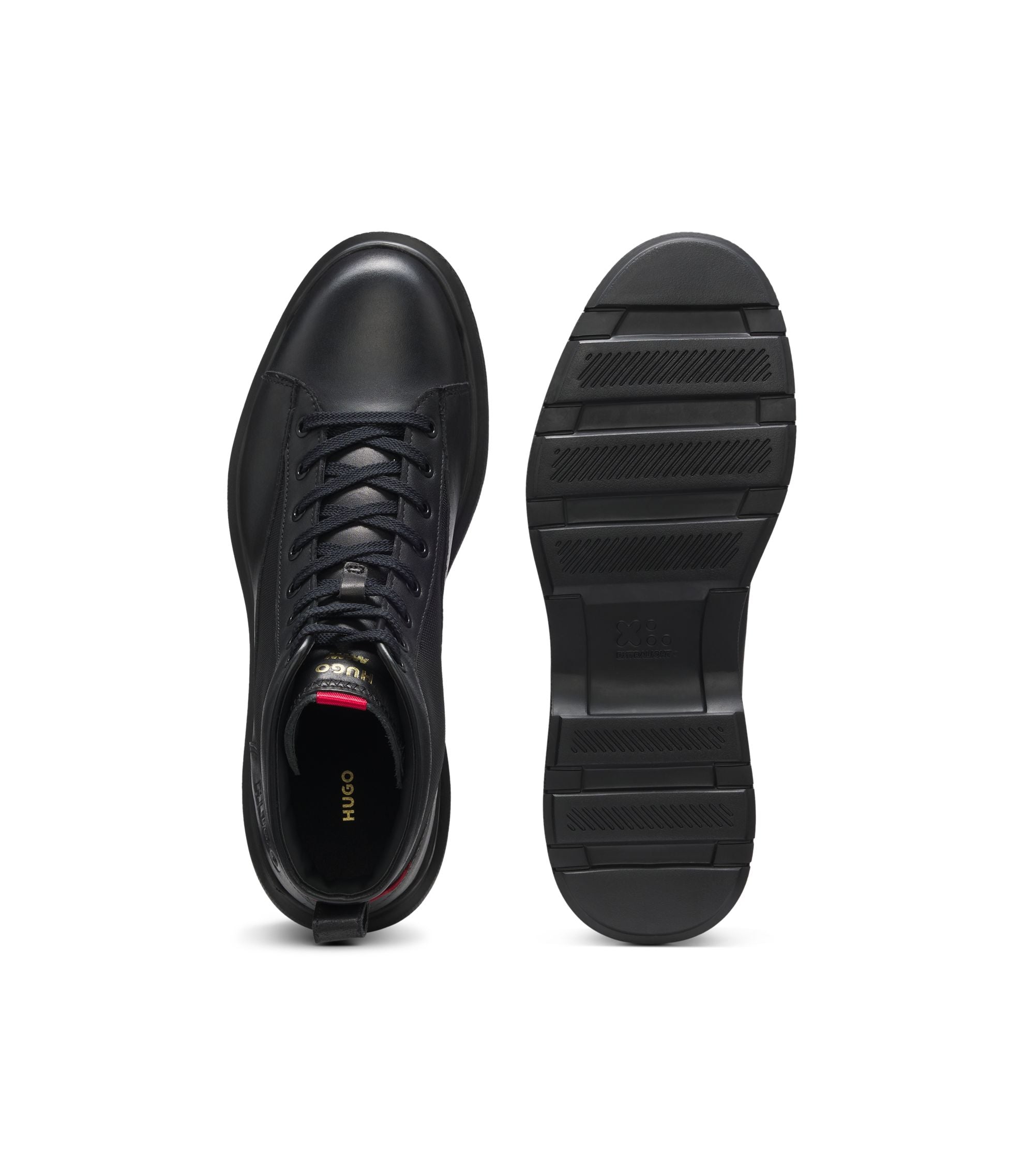 Hugo Half Boots In Leather With Textured Panels Black Black