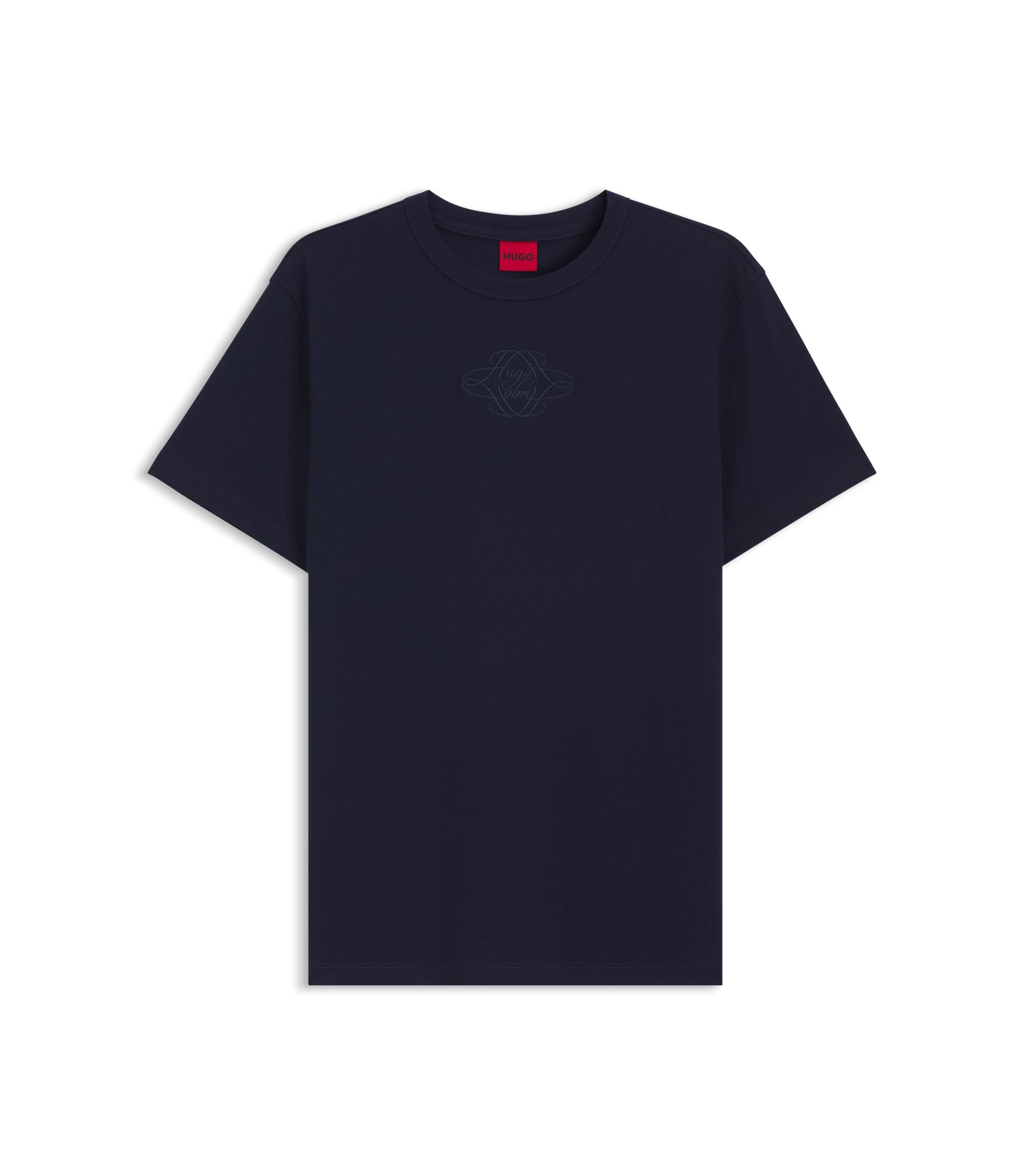 Hugo Cotton T Shirt With Embroidered Logo Blue Women's