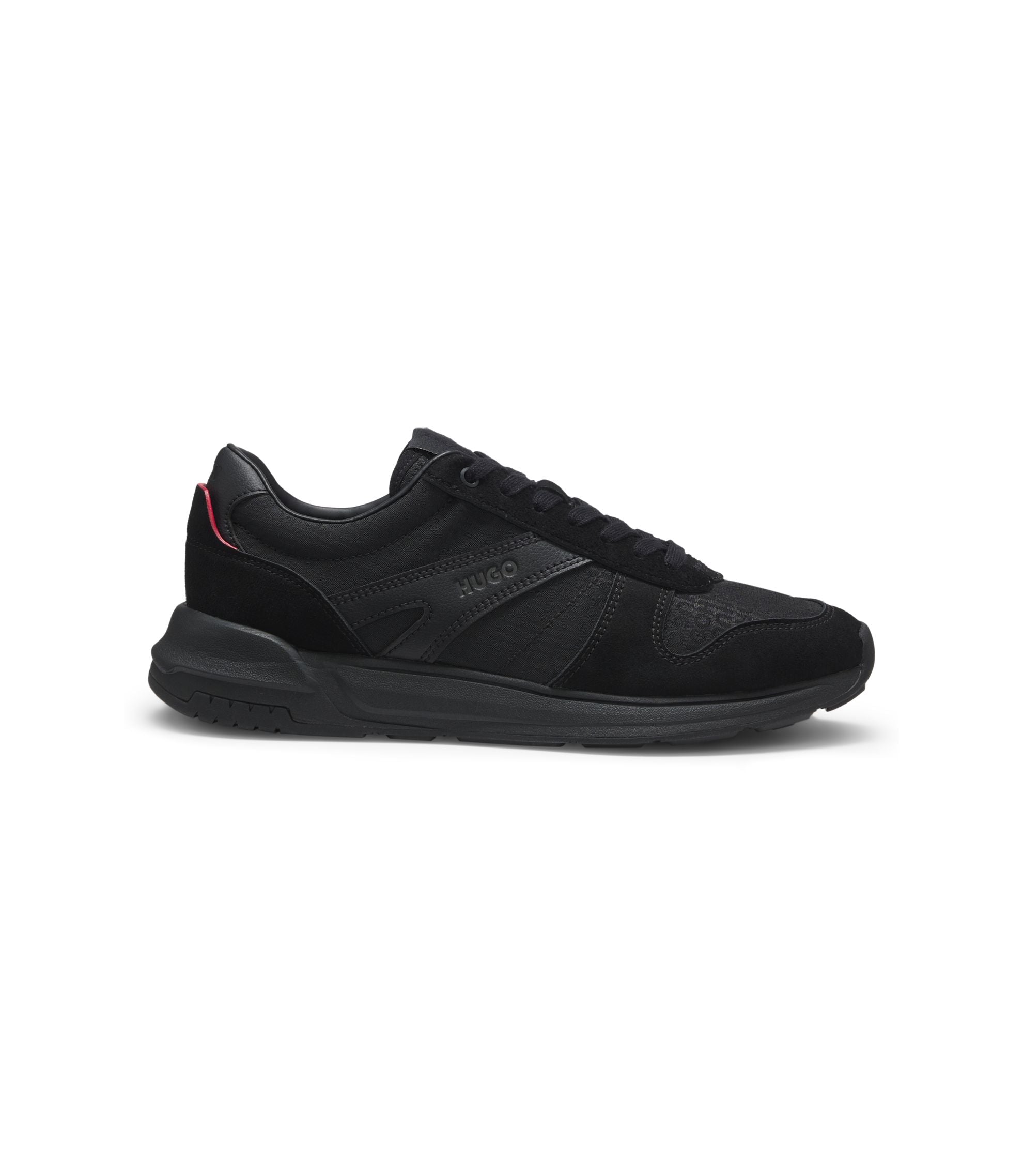 Hugo Monogram Jacquard Sneakers With Faux Suede Trim Black Black