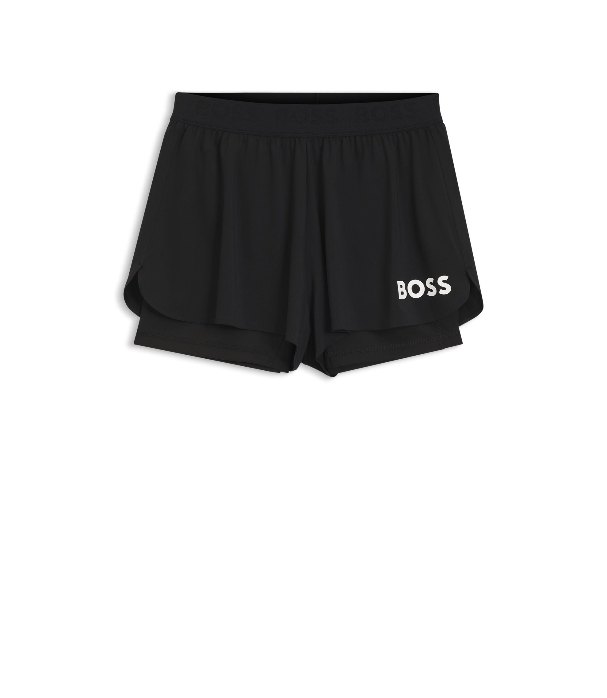 Boss Stretch Jersey Shorts With Contrast Logo Black Women's
