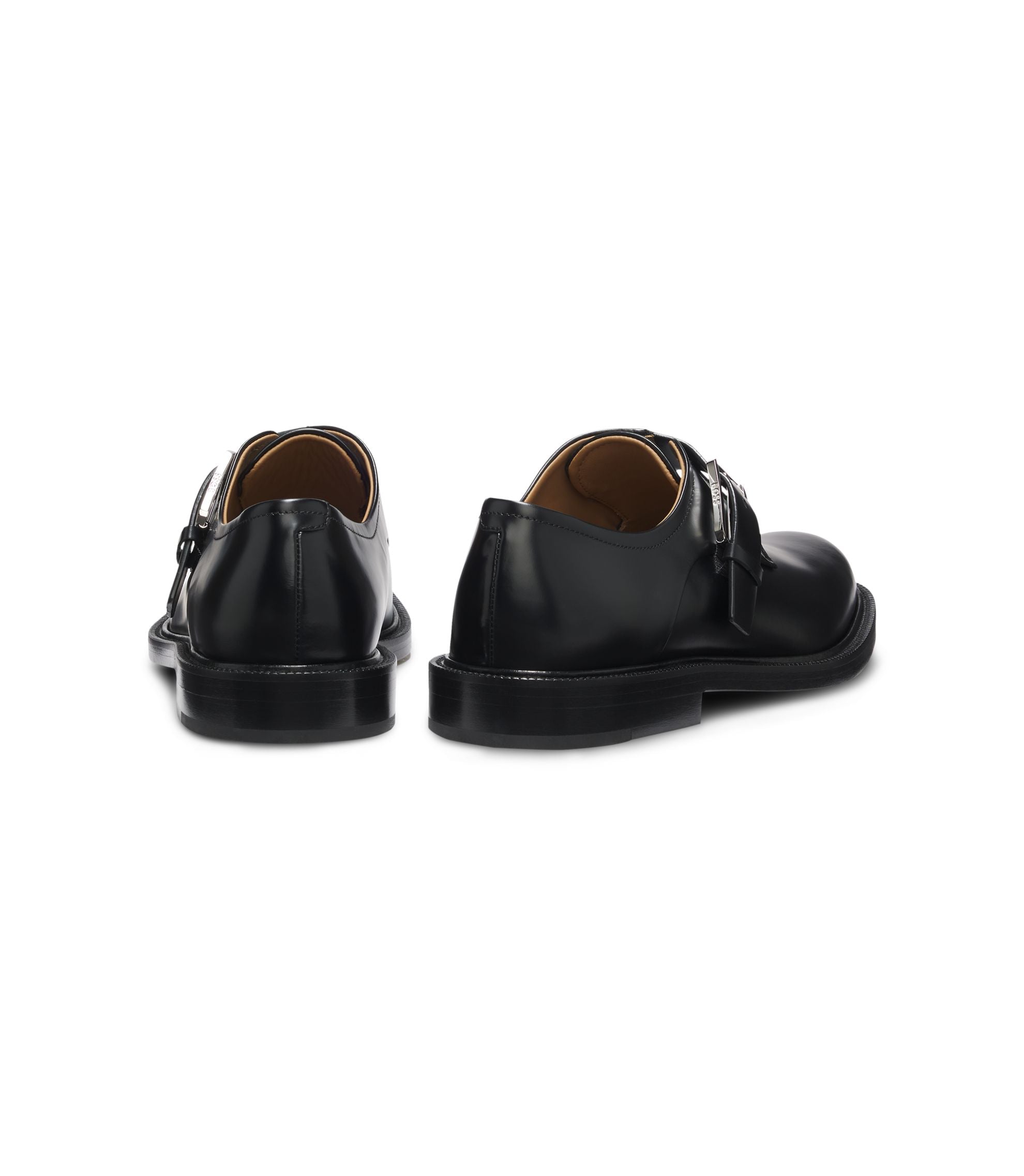 Boss Runway Monk Shoes In Italian Leather Black Black