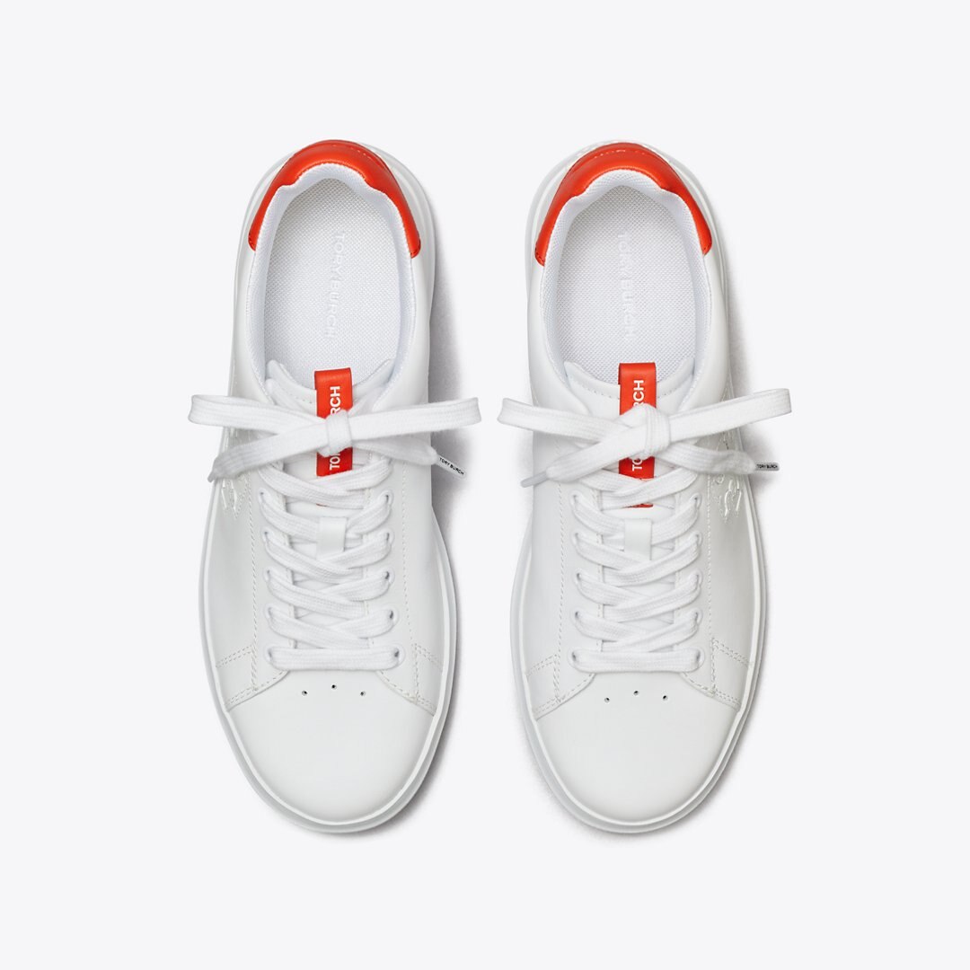 Tory Burch Howell Court Sneaker WHITE / DESERT FLOWER ORANGE
