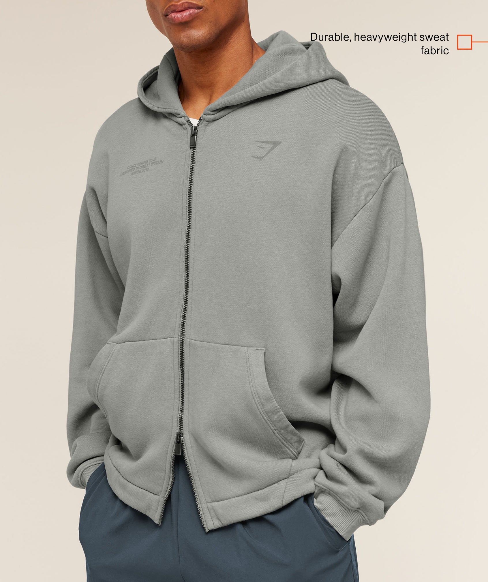Gymshark Conditioning Club Washed Zip Through Hoodie Smokey Grey
