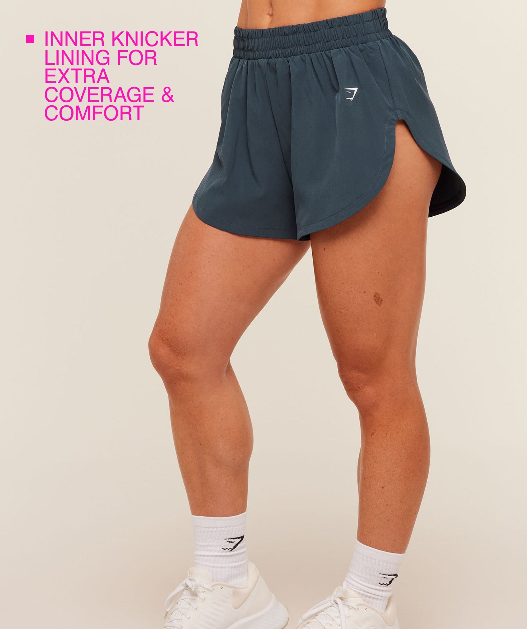 Women's Gymshark Interval High Leg Shorts Stealth Blue