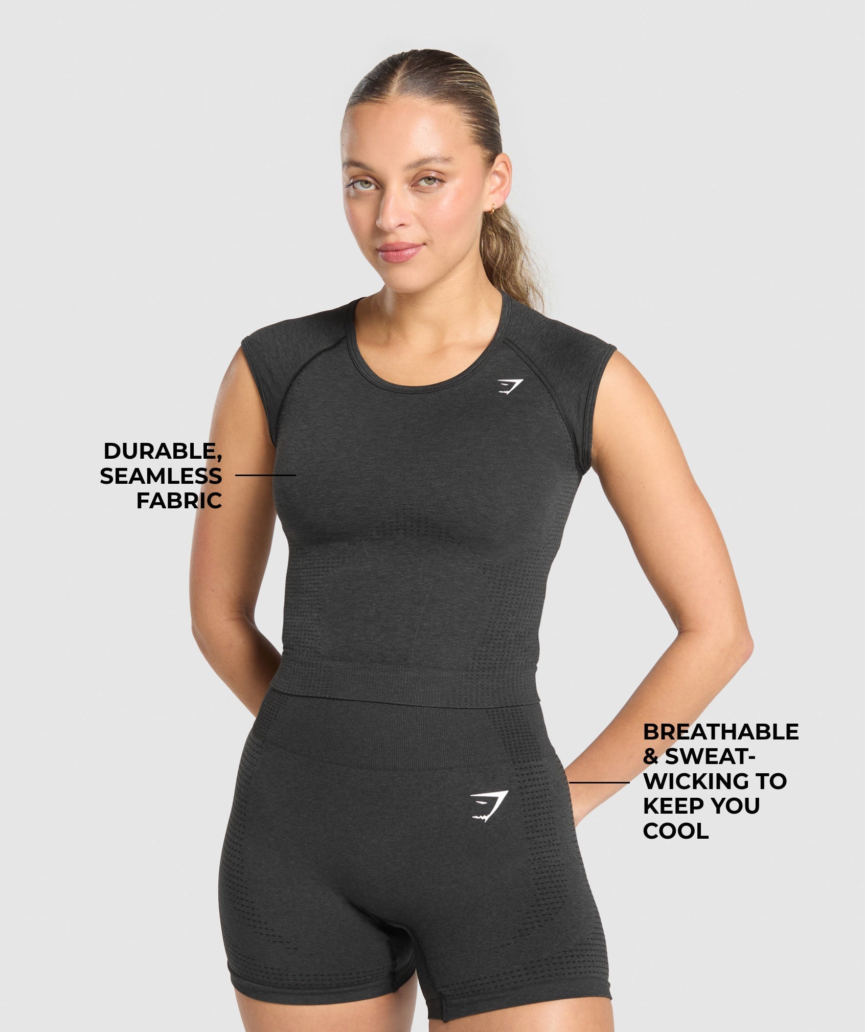 Women's Gymshark Vital Scoop Neck Top Black Marl