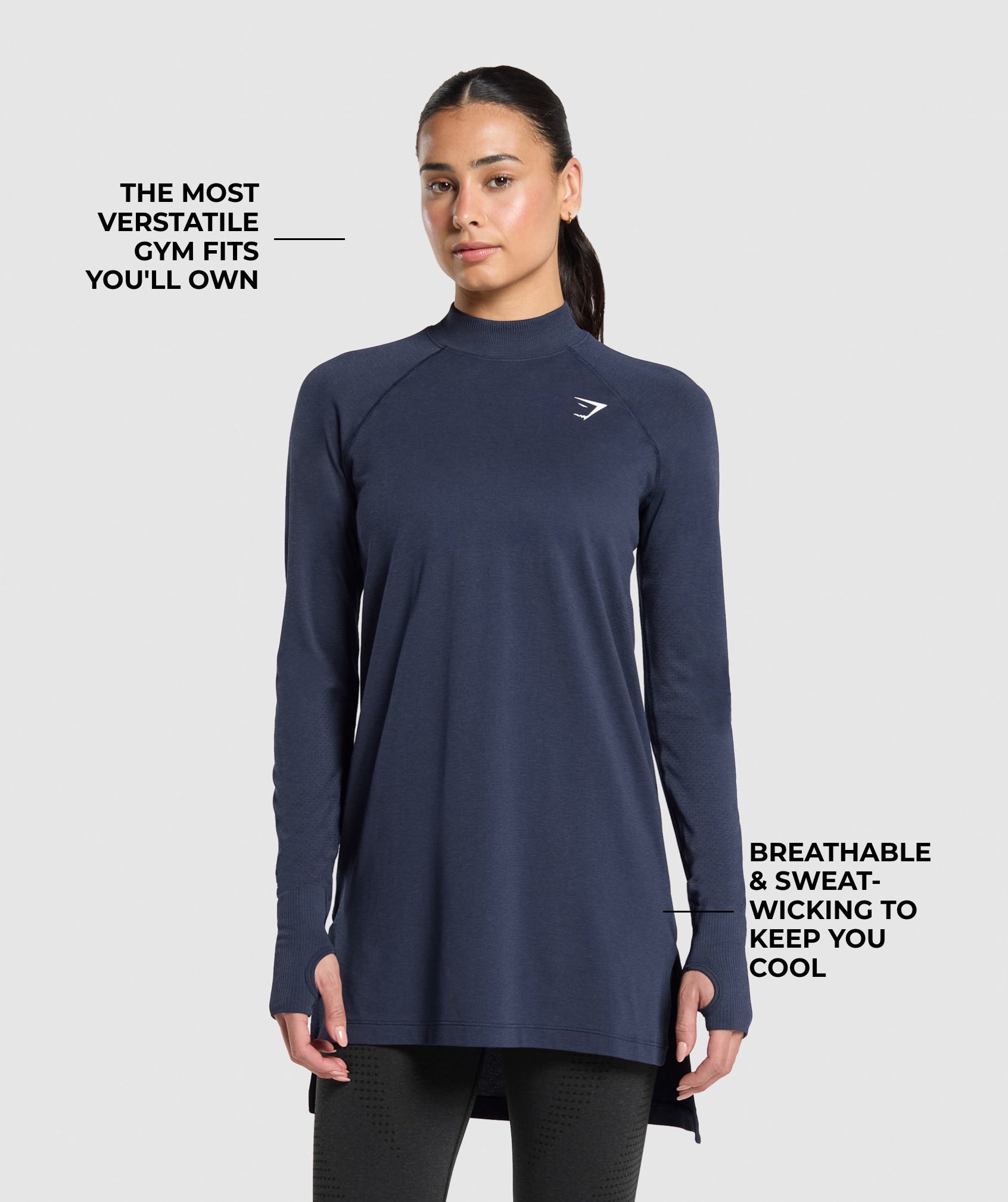 Women's Gymshark Vital Long Line Top Heavy Blue Marl