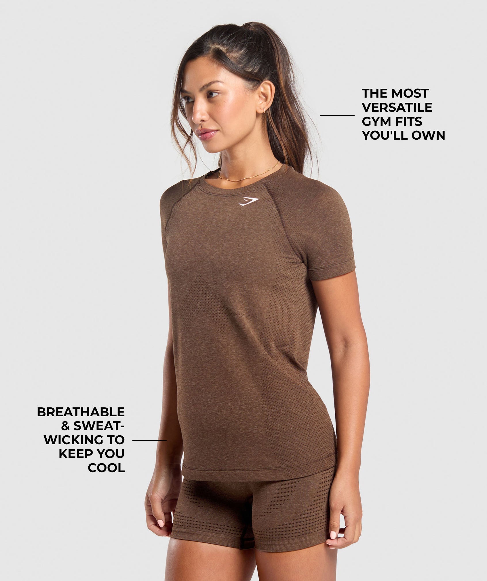 Women's Gymshark Vital Light T-Shirt Espresso Marl