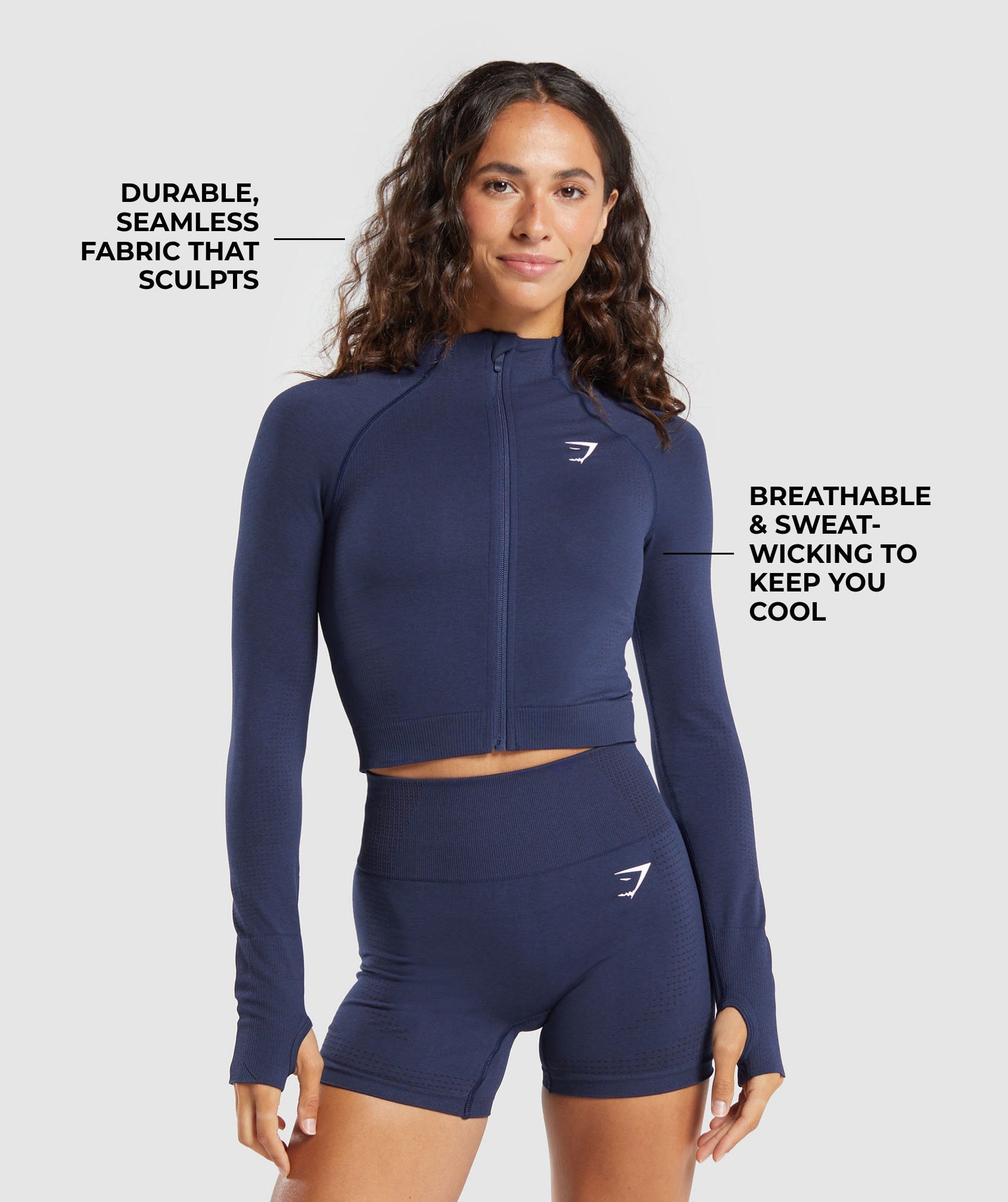 Women's Gymshark Vital Midi Zip Up Jacket Heavy Blue Marl